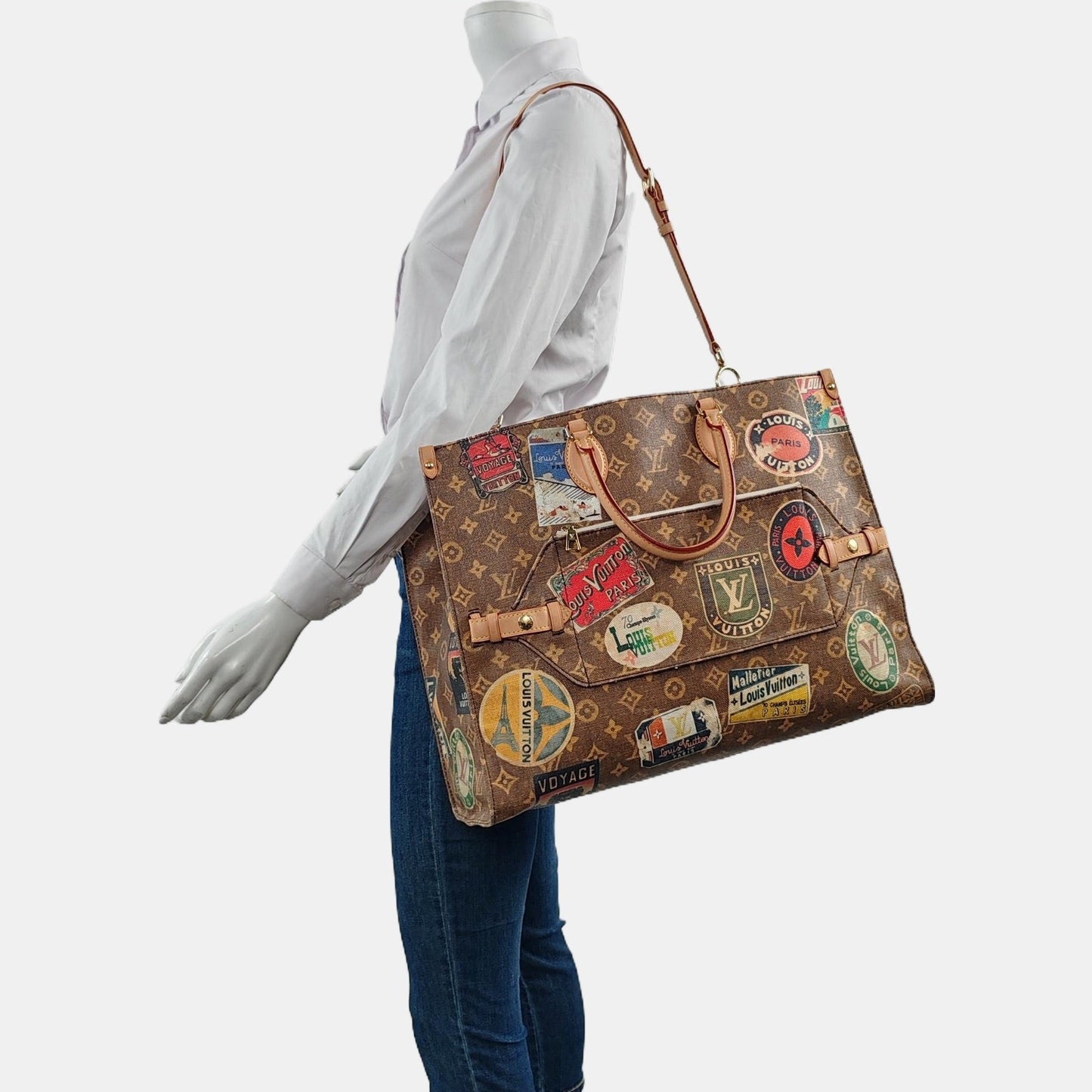 Louis Vuitton OnTheGo Hotel Labels Toteo Monogram Brown Crossbody Bag