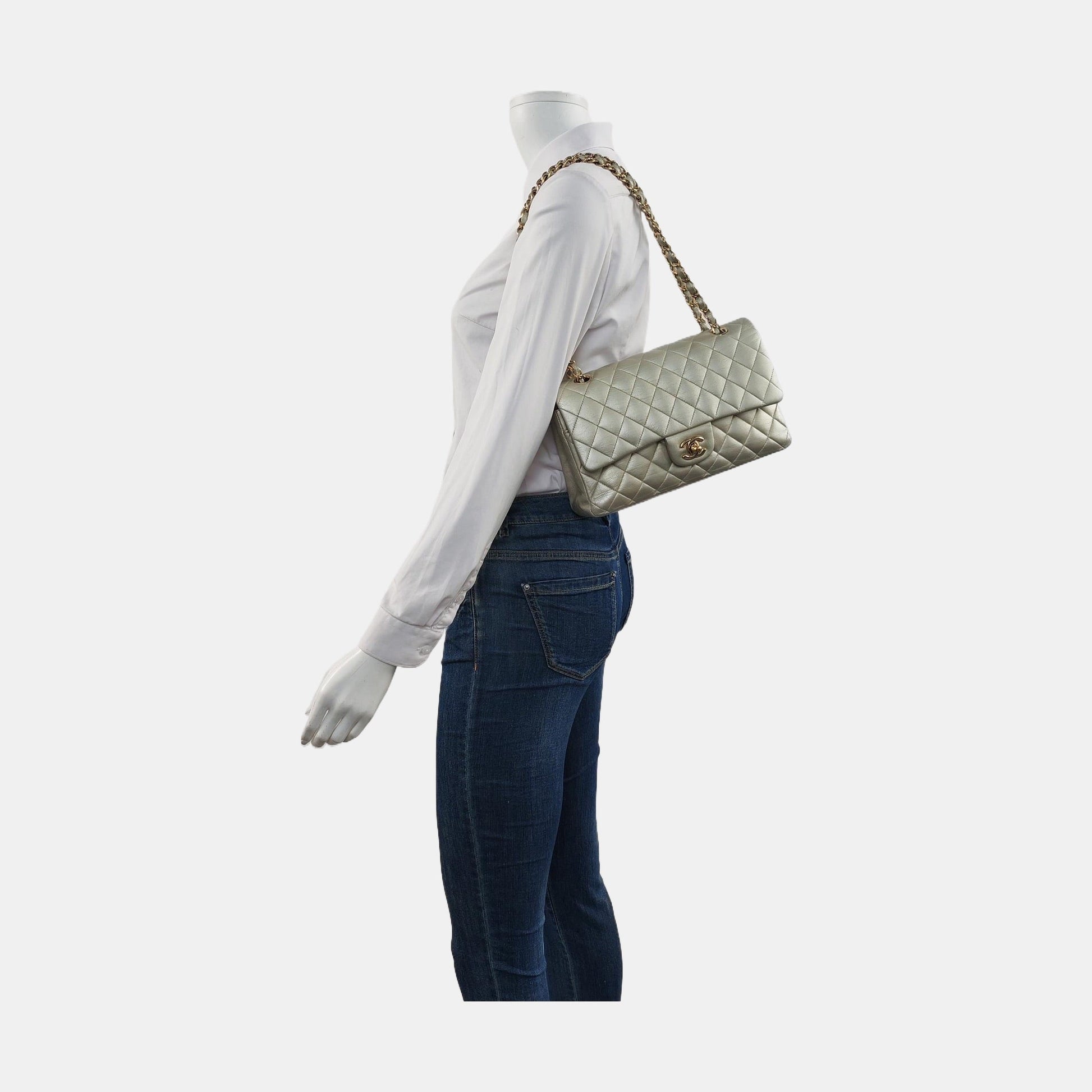 Chanel Classic Flap Lambskin HW Gold Leather Handbag