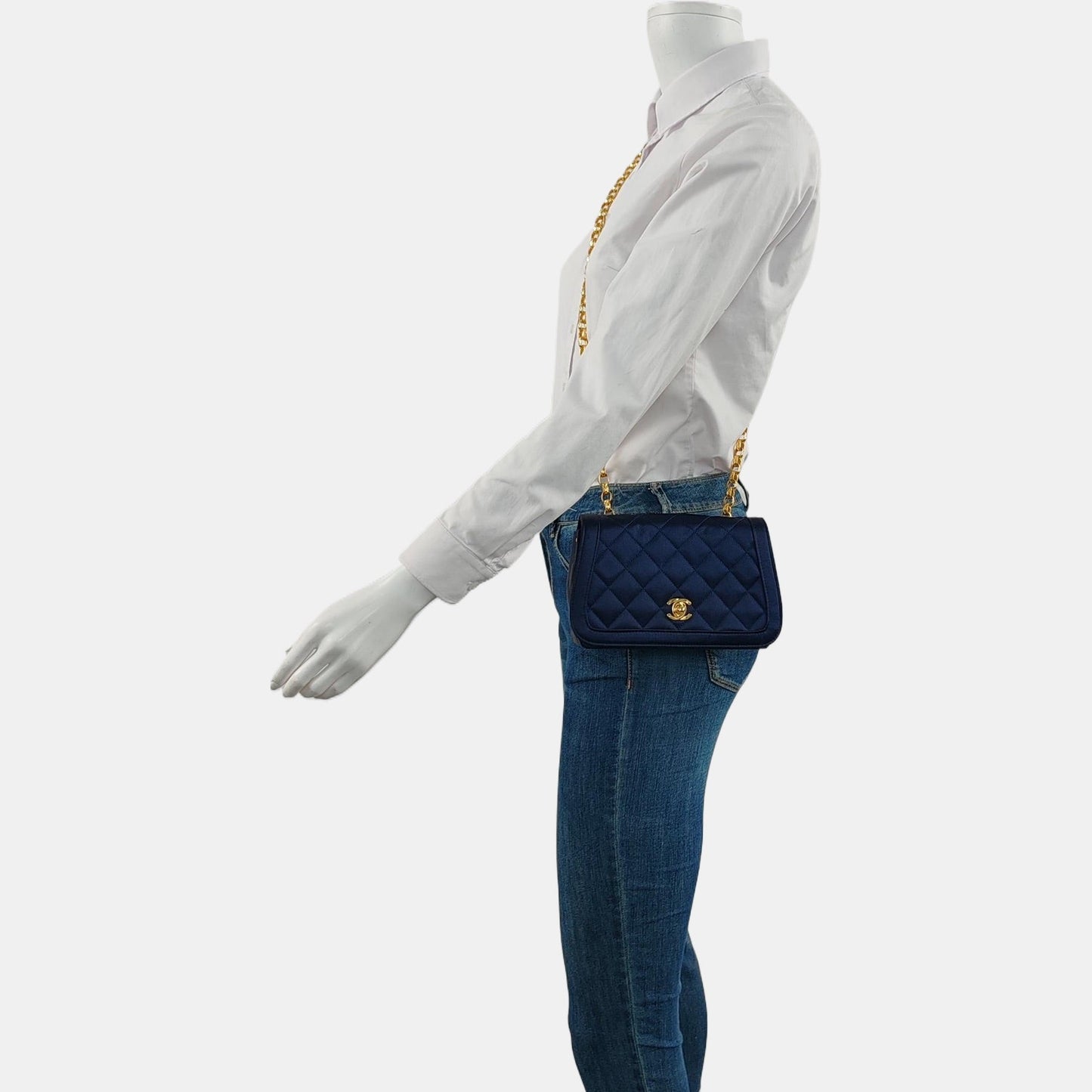 Chanel Flap Navy Silk Satin Bijou Shoulder Bag