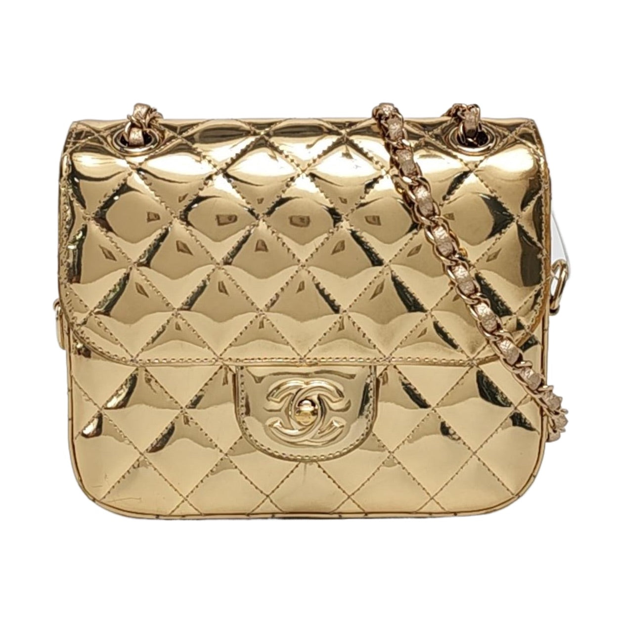 Chanel Classic Flap Square Star Purse Patent Gold Leather Mini Bag