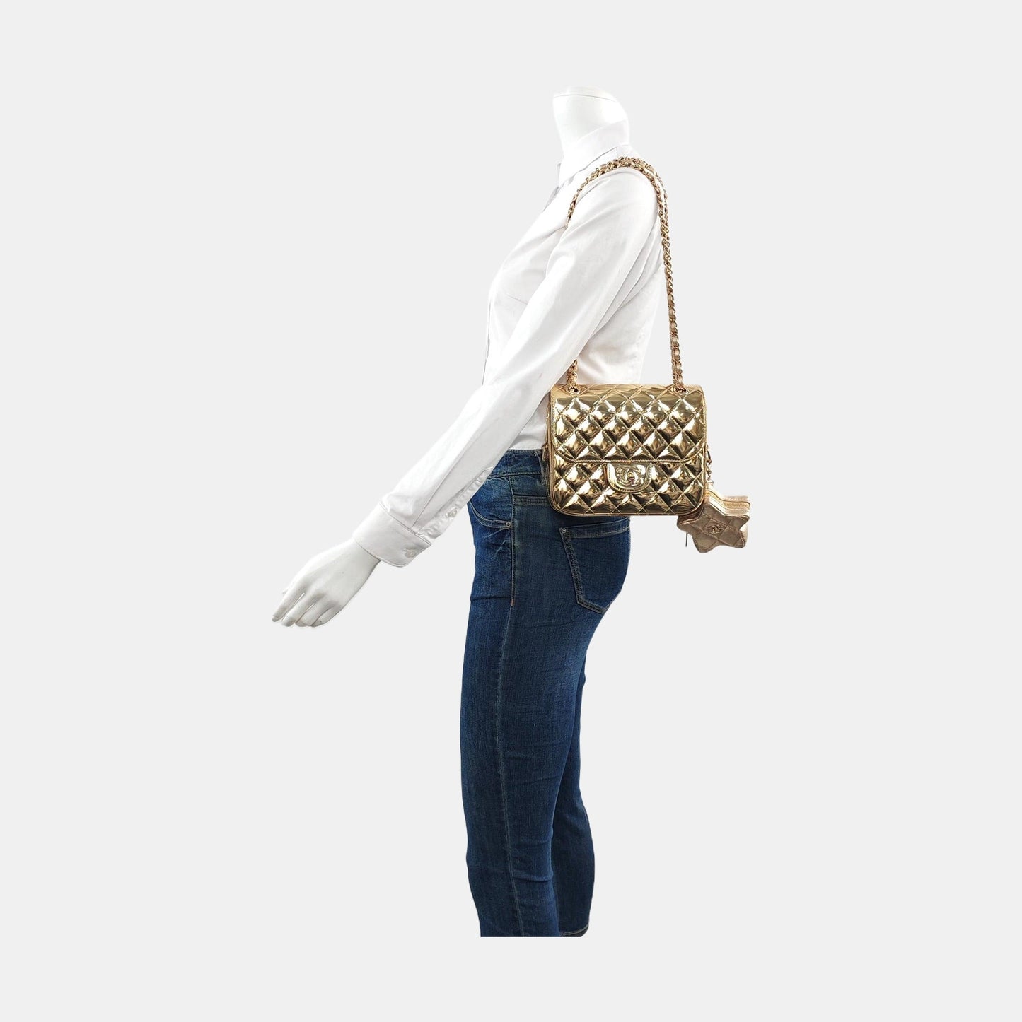 Chanel Classic Flap Square Star Purse Patent Gold Leather Mini Bag