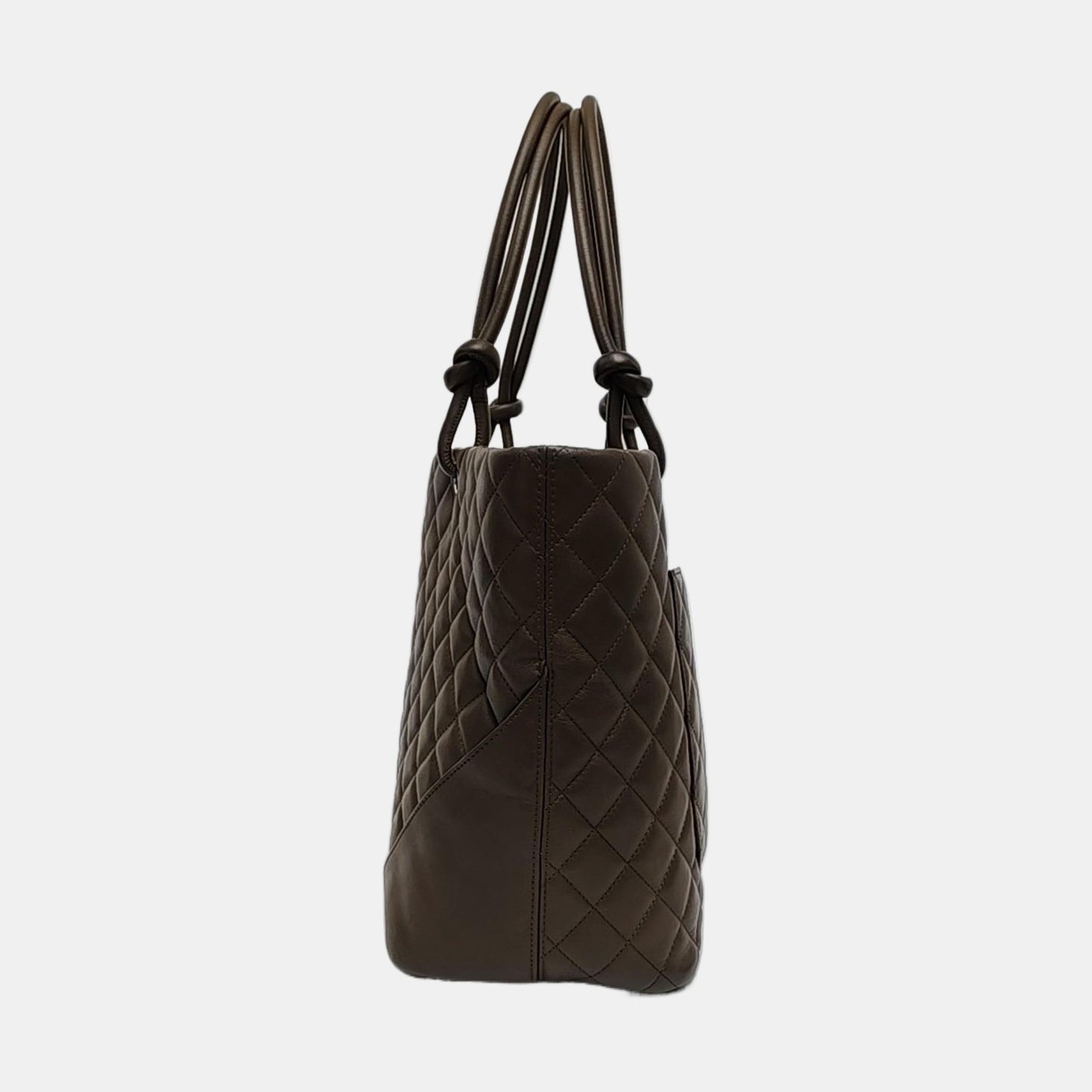 Chanel Cambon Olive Calfskin Snakeskin Logo Green Leather Tote Bag