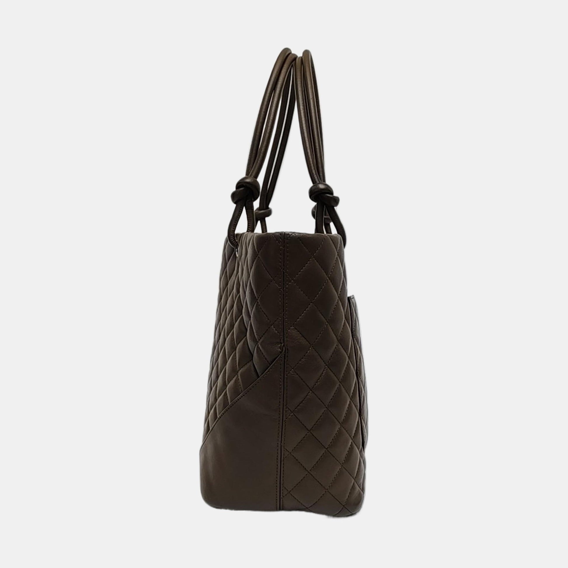 Chanel Cambon Olive Calfskin Snakeskin Logo Green Leather Tote Bag