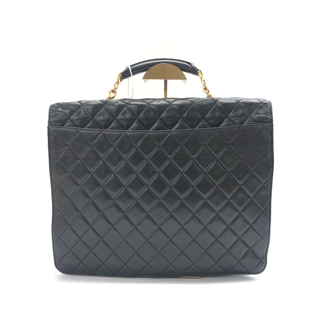 Chanel Quilted CC Briefcase Lambskin Hardware Black Gold Leather Handbag