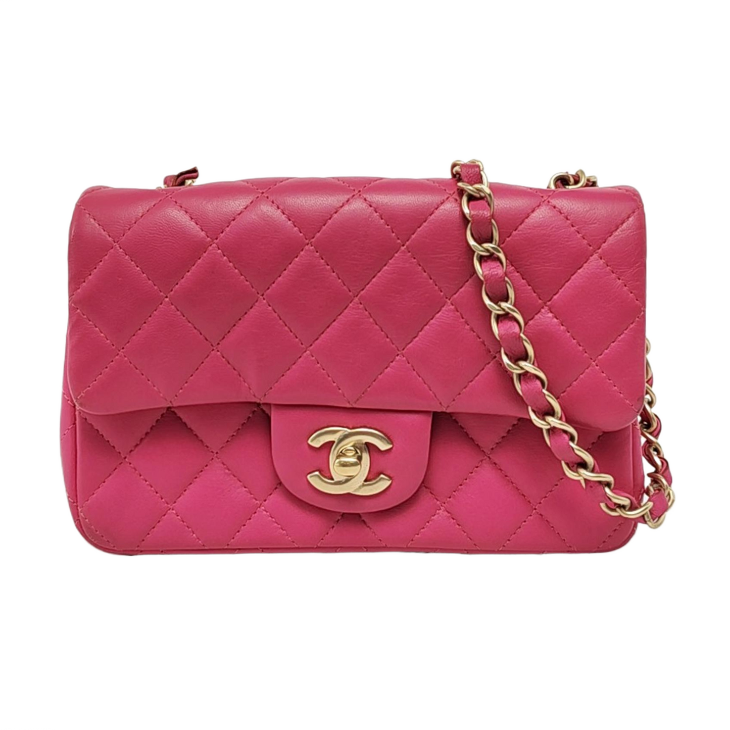 Chanel Classic Flap Rectangular Rose Lambskin Hardware Pink Gold Mini Bag