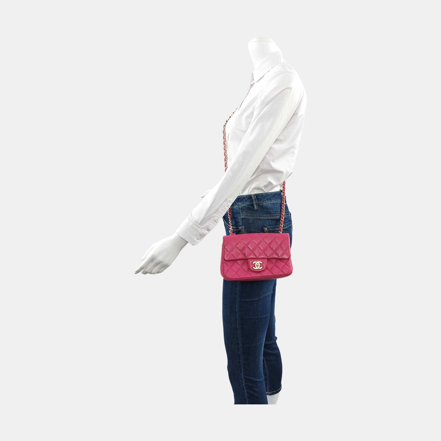 Chanel Classic Flap Rectangular Rose Lambskin Hardware Pink Gold Mini Bag