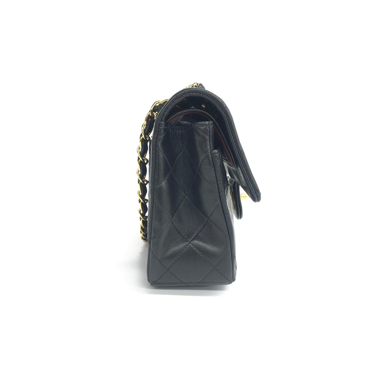 Chanel Classic Flap Lambskin Double Flap 24k Black Gold Small Leather Handbag