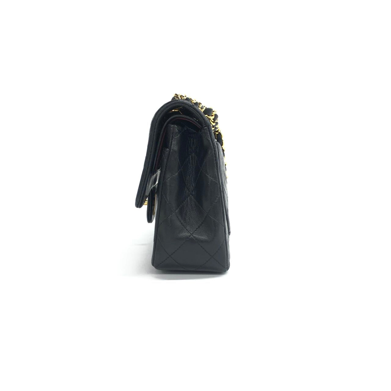 Chanel Classic Flap Lambskin Double Flap 24k Black Gold Small Leather Handbag