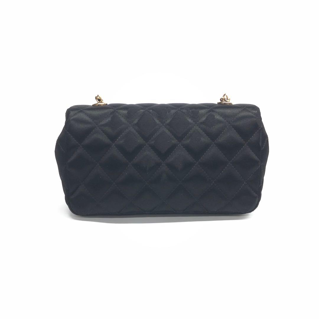 Chanel Classic Flap Silk Satin Hardware Black Gold Mini Bag