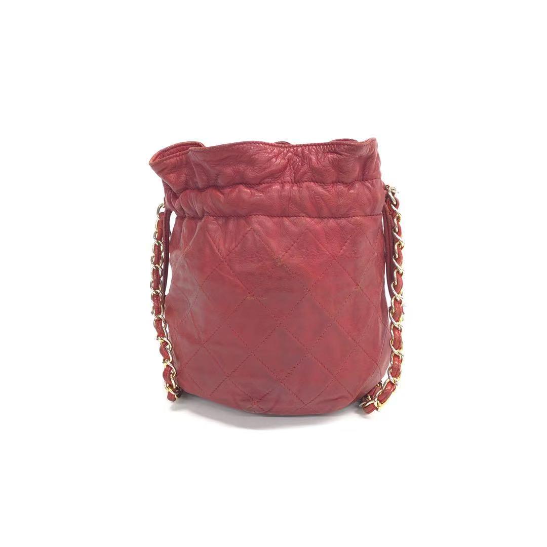 Chanel Drawstring Bucket Lambskin Matelasse Red Jewelry
