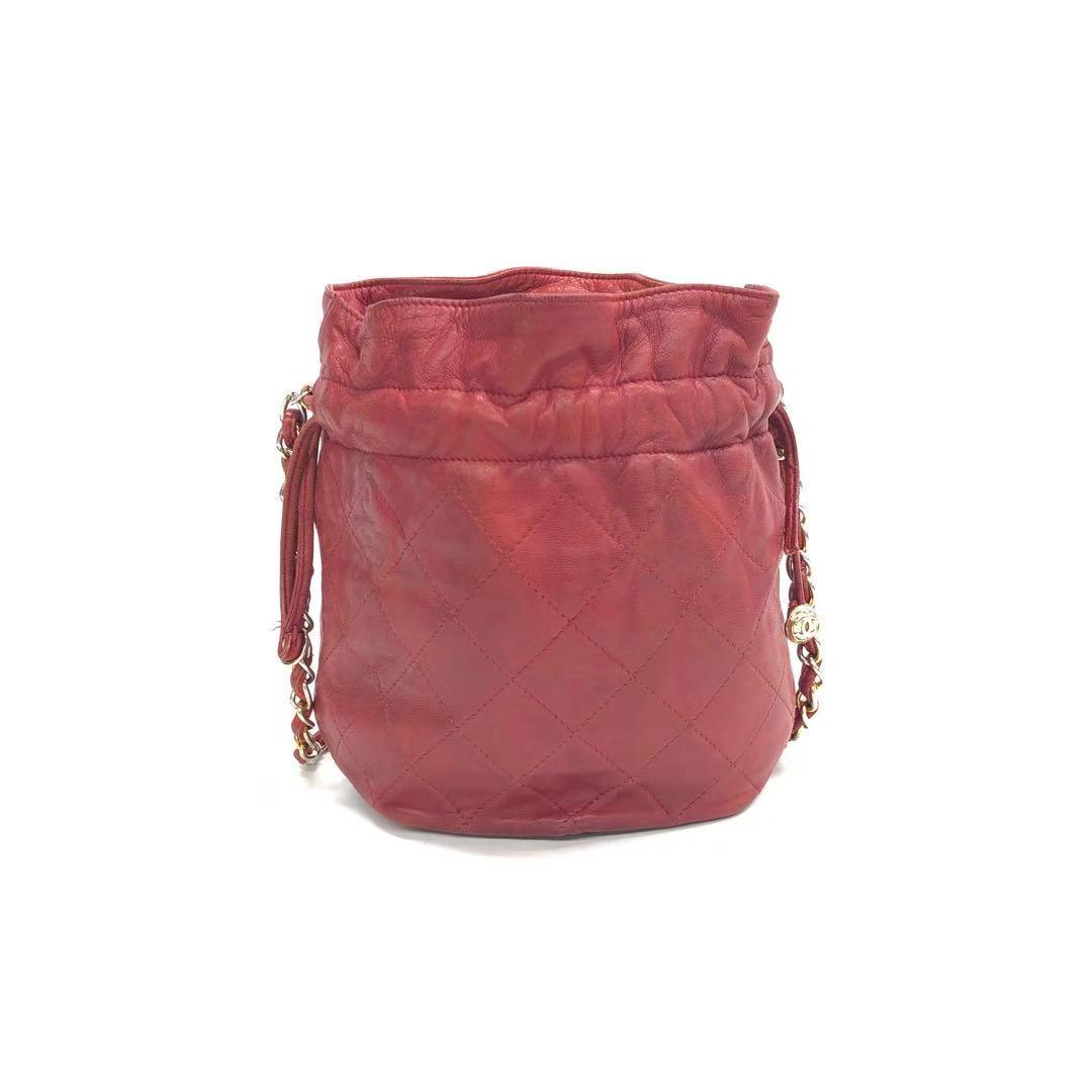 Chanel Drawstring Bucket Lambskin Matelasse Red Jewelry