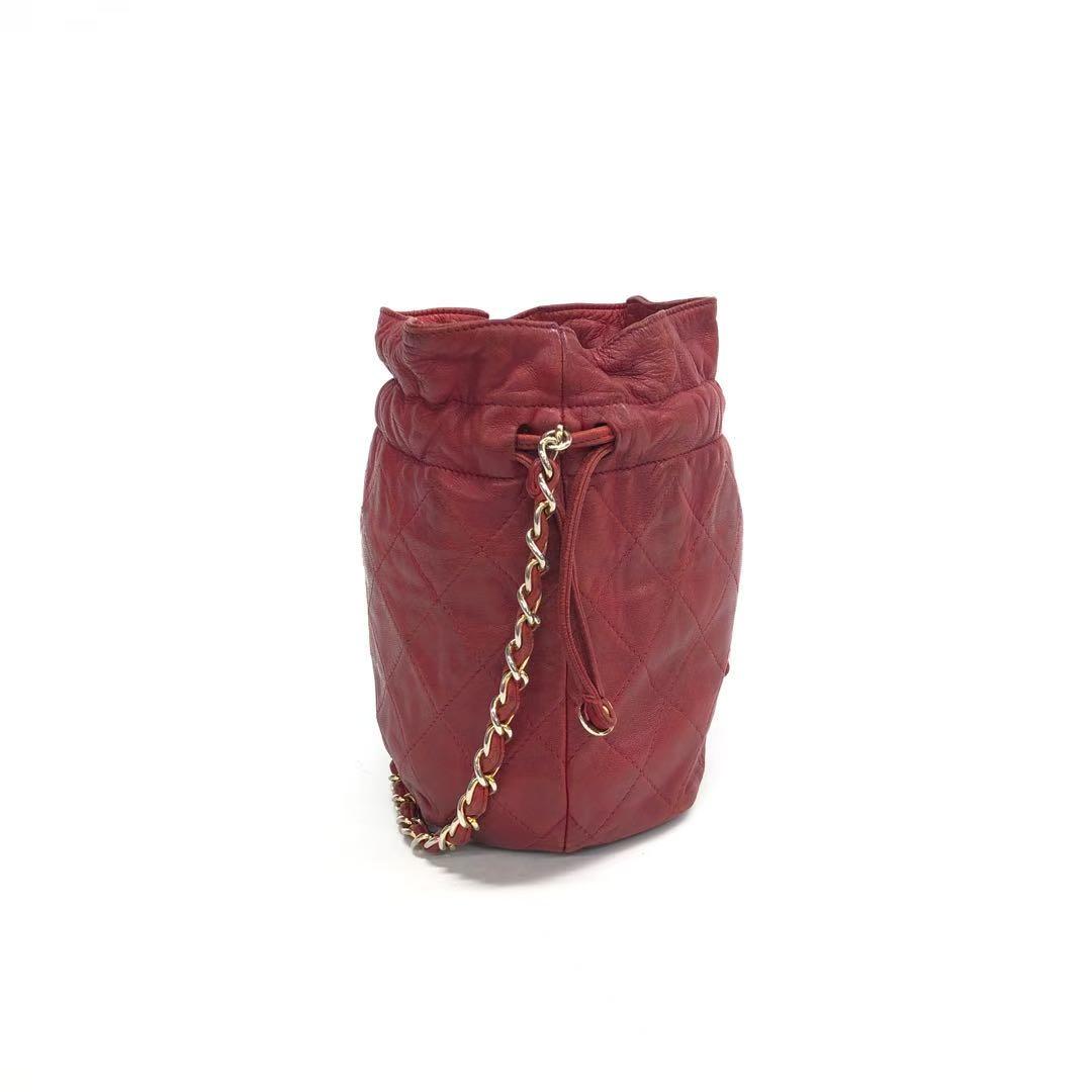 Chanel Drawstring Bucket Lambskin Matelasse Red Jewelry