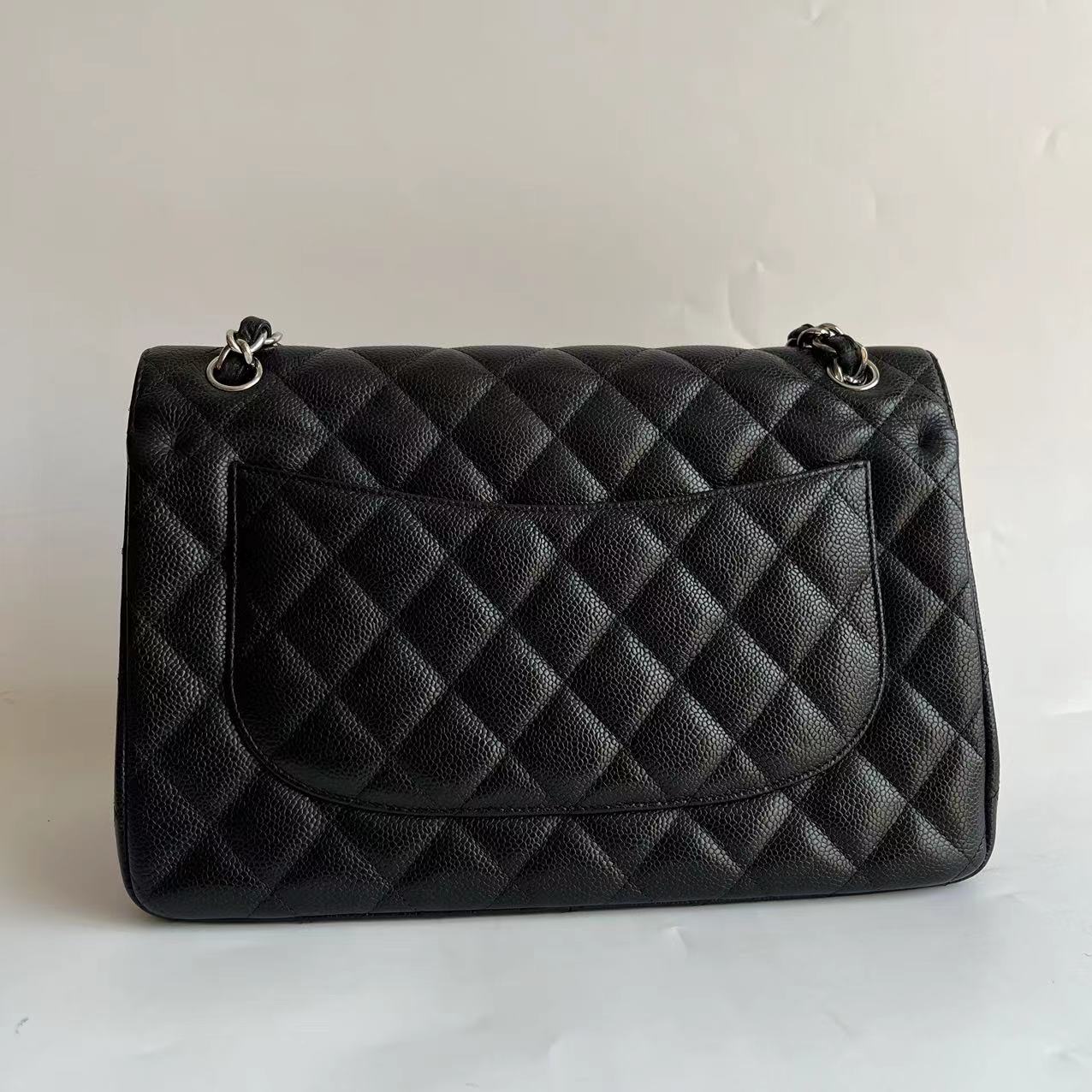 Chanel Classic Flap Jumbo Caviar Double Flap Black Silver Leather Handbag 4