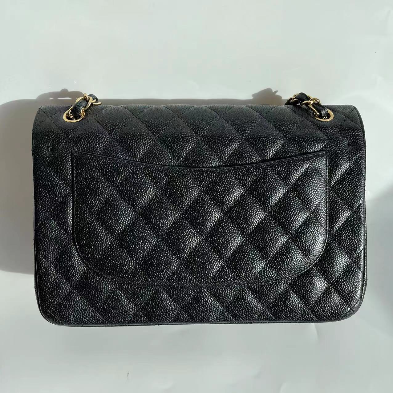 Chanel Classic Flap Jumbo Caviar Double Flap Black Gold Leather Handbag 8
