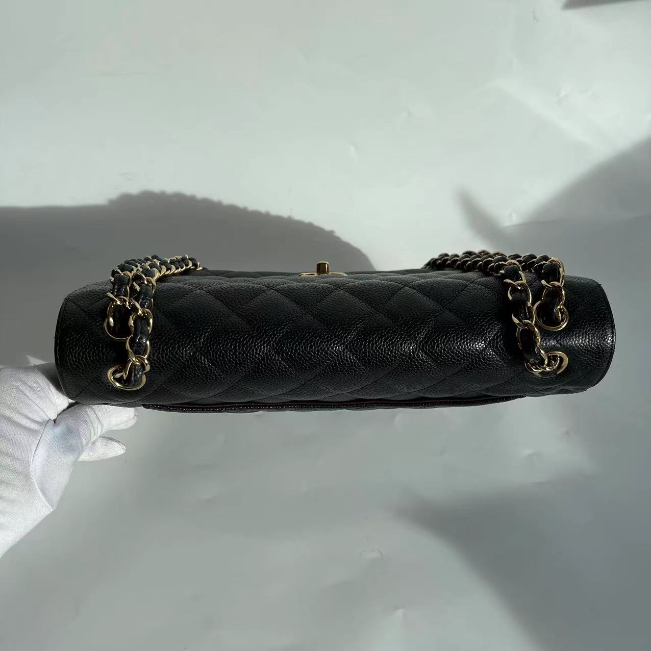 Chanel Classic Flap Jumbo Caviar Double Flap Black Gold Leather Handbag 8