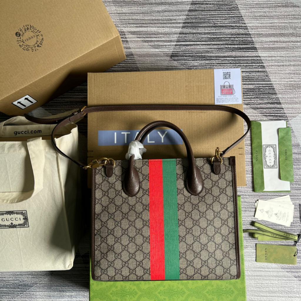 gg Tiger gg Ebony gg Canvas Brown Beige Medium Tote Bag