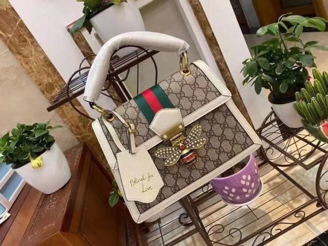 gg Queen Margaret gg Ebony Canvas Beige Small Top Handle Handbag