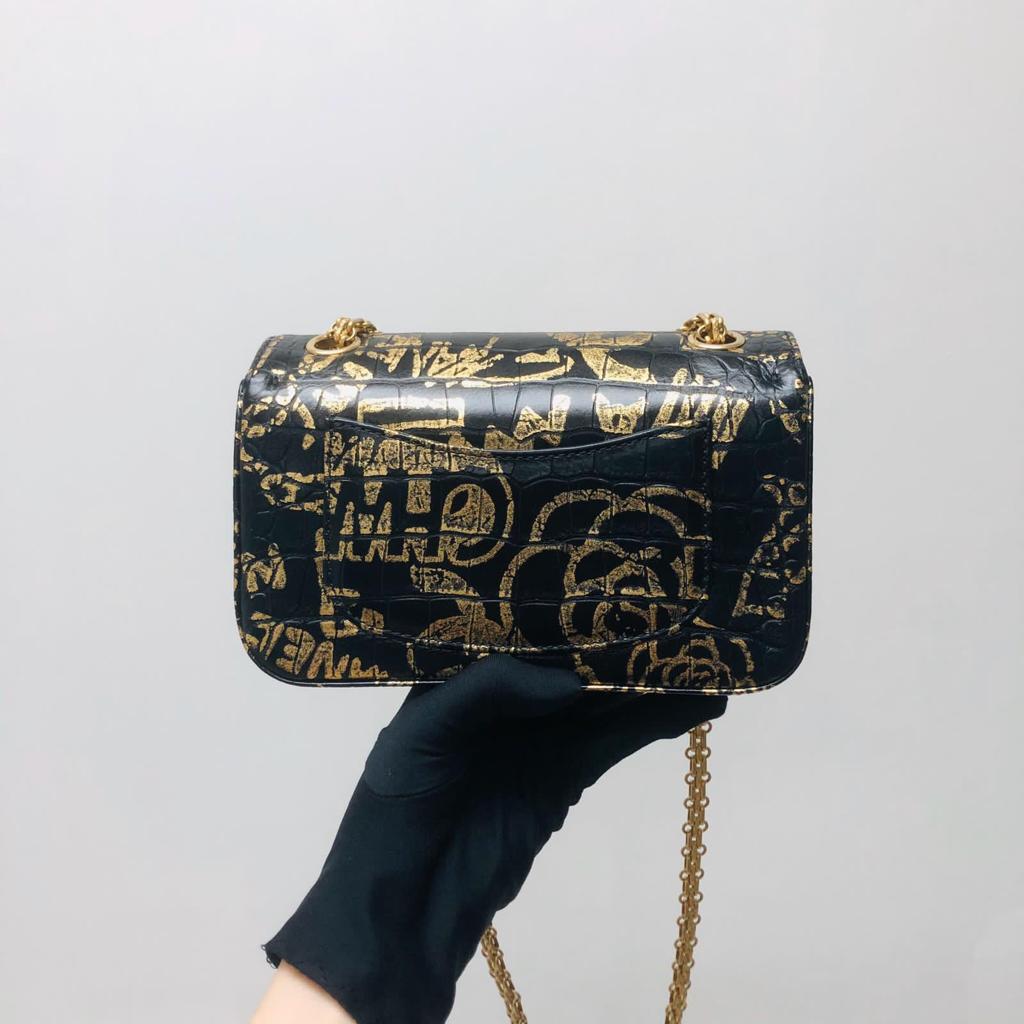 Chanel 19A Graffiti Croc Embossed 2.55 Reissue Handbag Leather Black Shoulder Bag
