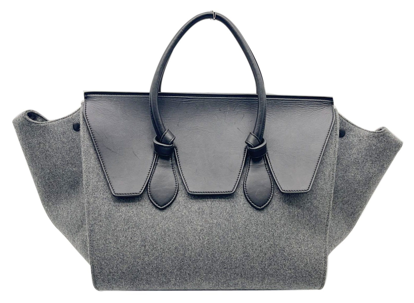 Tie Knot Felt Calfskin Tote Bag Grey Black