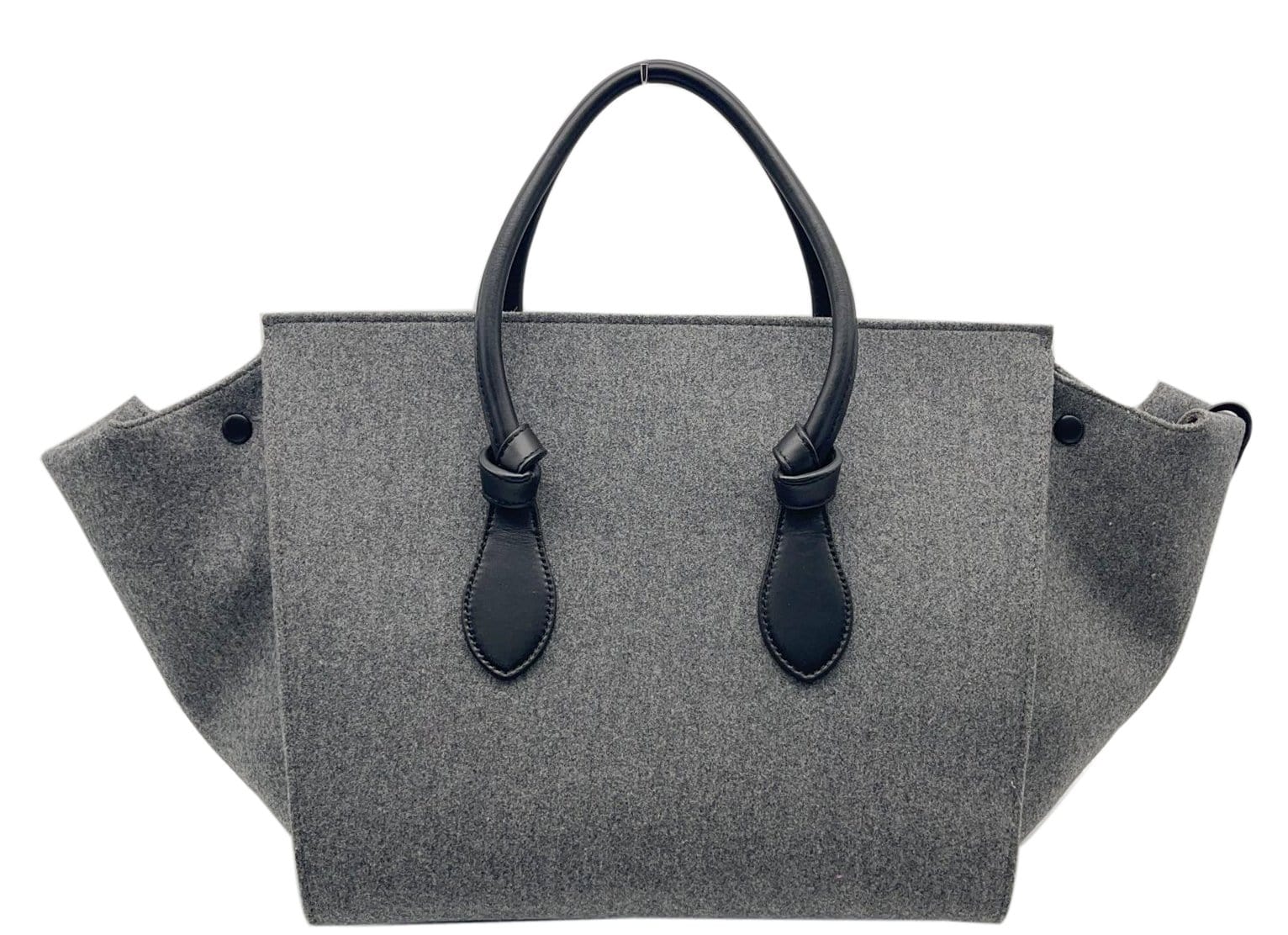 Tie Knot Felt Calfskin Tote Bag Grey Black