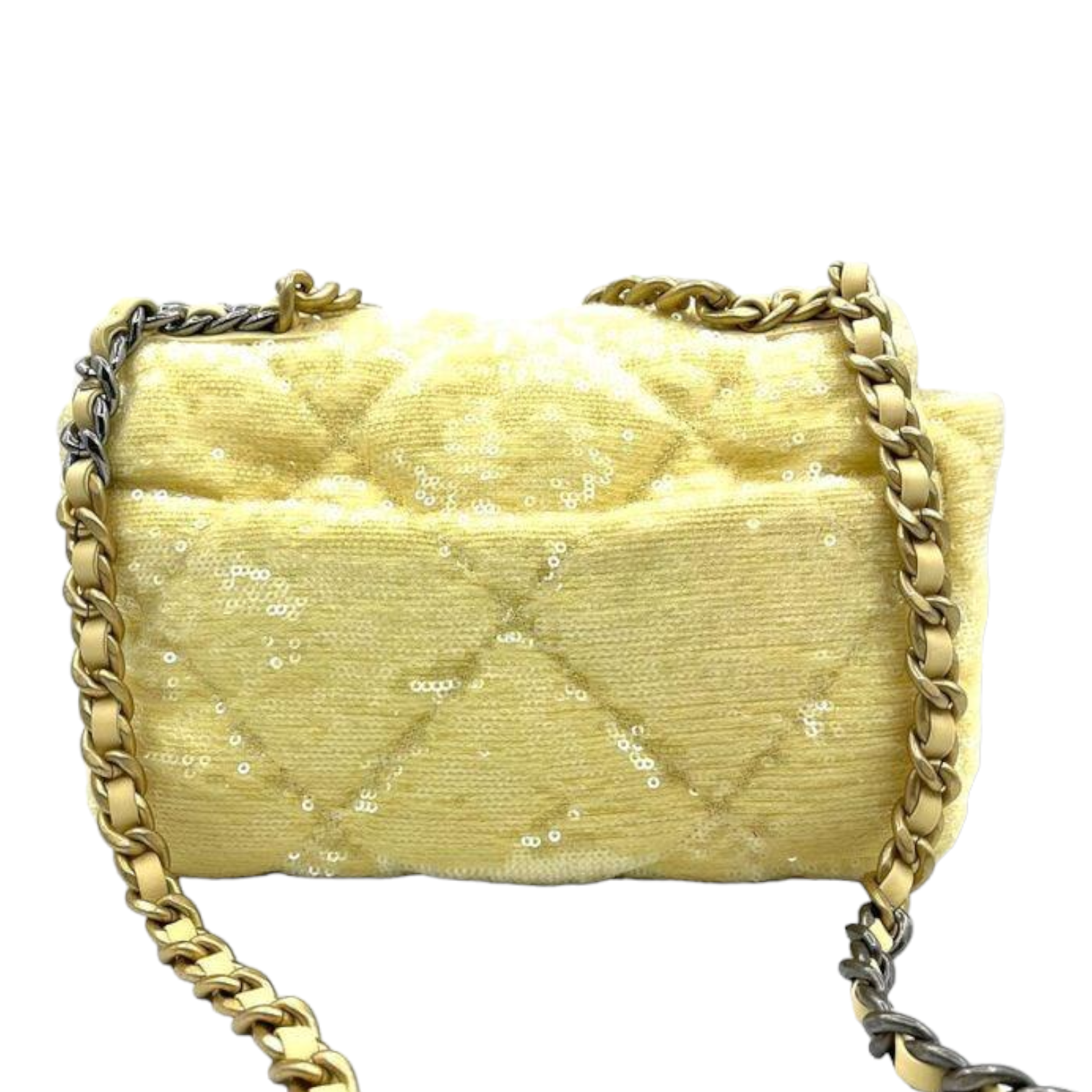 Chanel Sequin 19 Flap Yellow MHW Handbag Leather Quilted Shoulder Bag