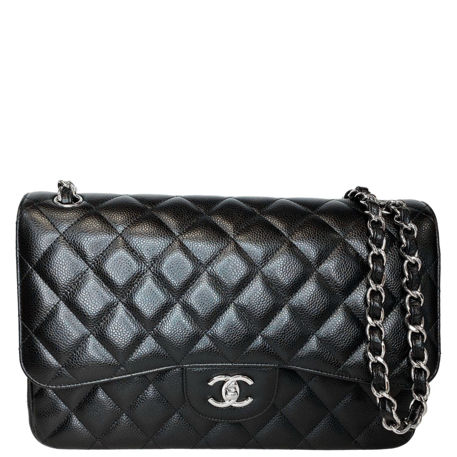 Chanel Jumbo Double Flap Quilted Caviar Leather Black Travel Bag