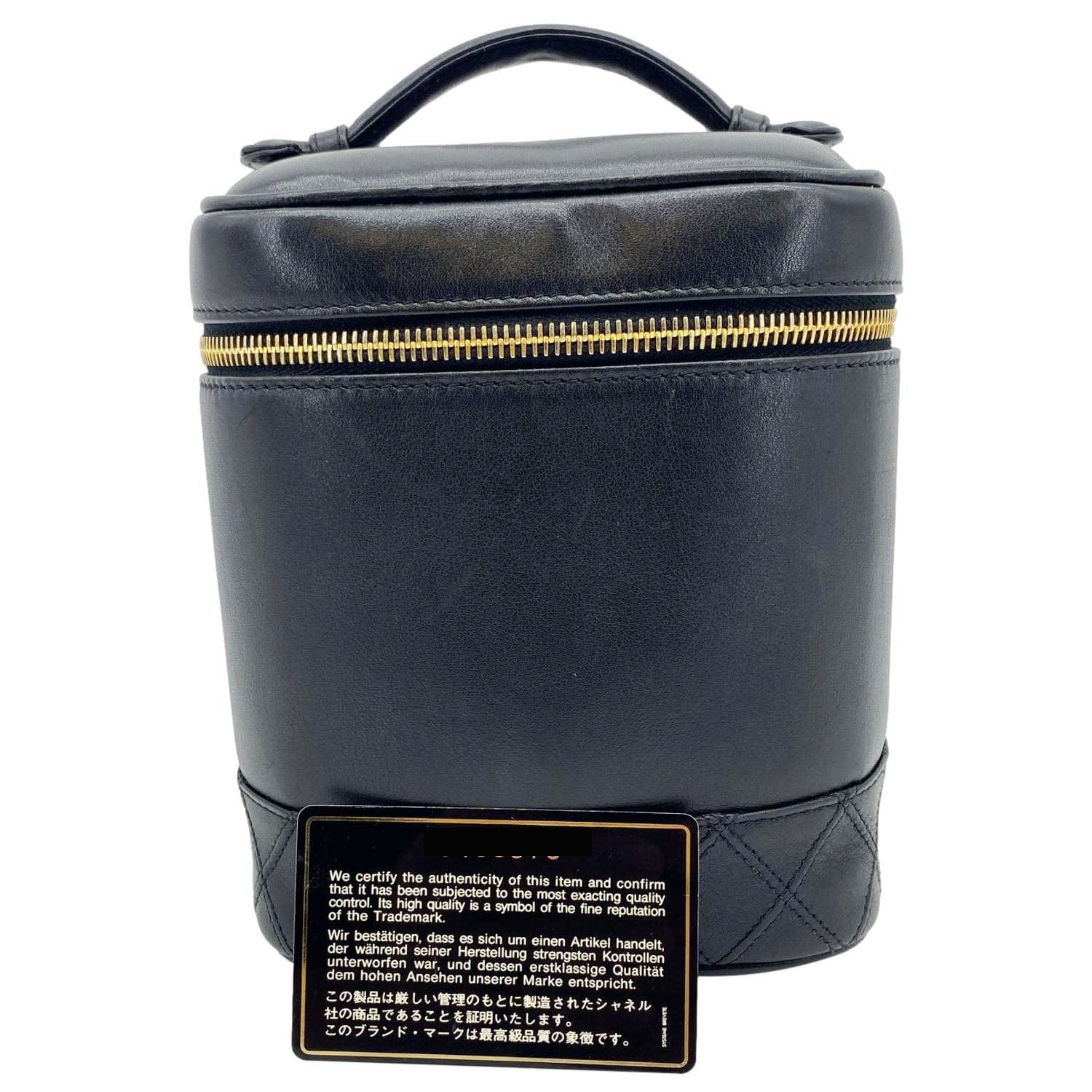 Chanel Vanity Cosmetic Leather Black Travel Bag