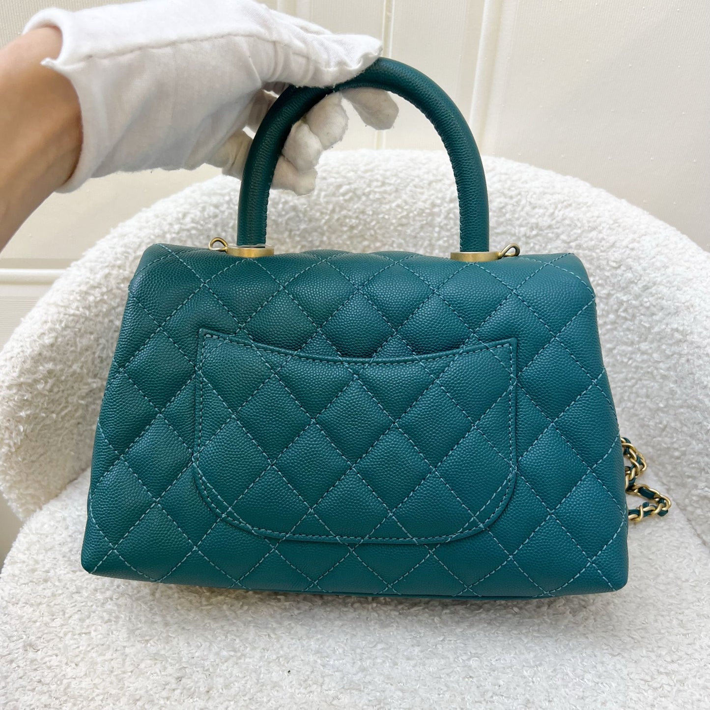 Chanel Small 24Cm Coco Handle In 19P Teal Caviar And Lghw ( ) Bag