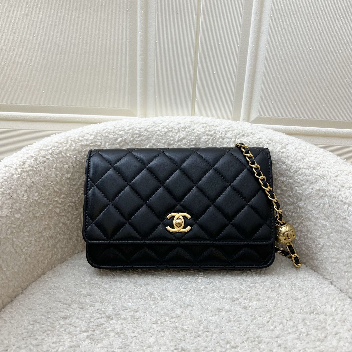 Chanel Pearl Crush Wallet on Chain WOC in Black Lambskin and Aghw Handbag