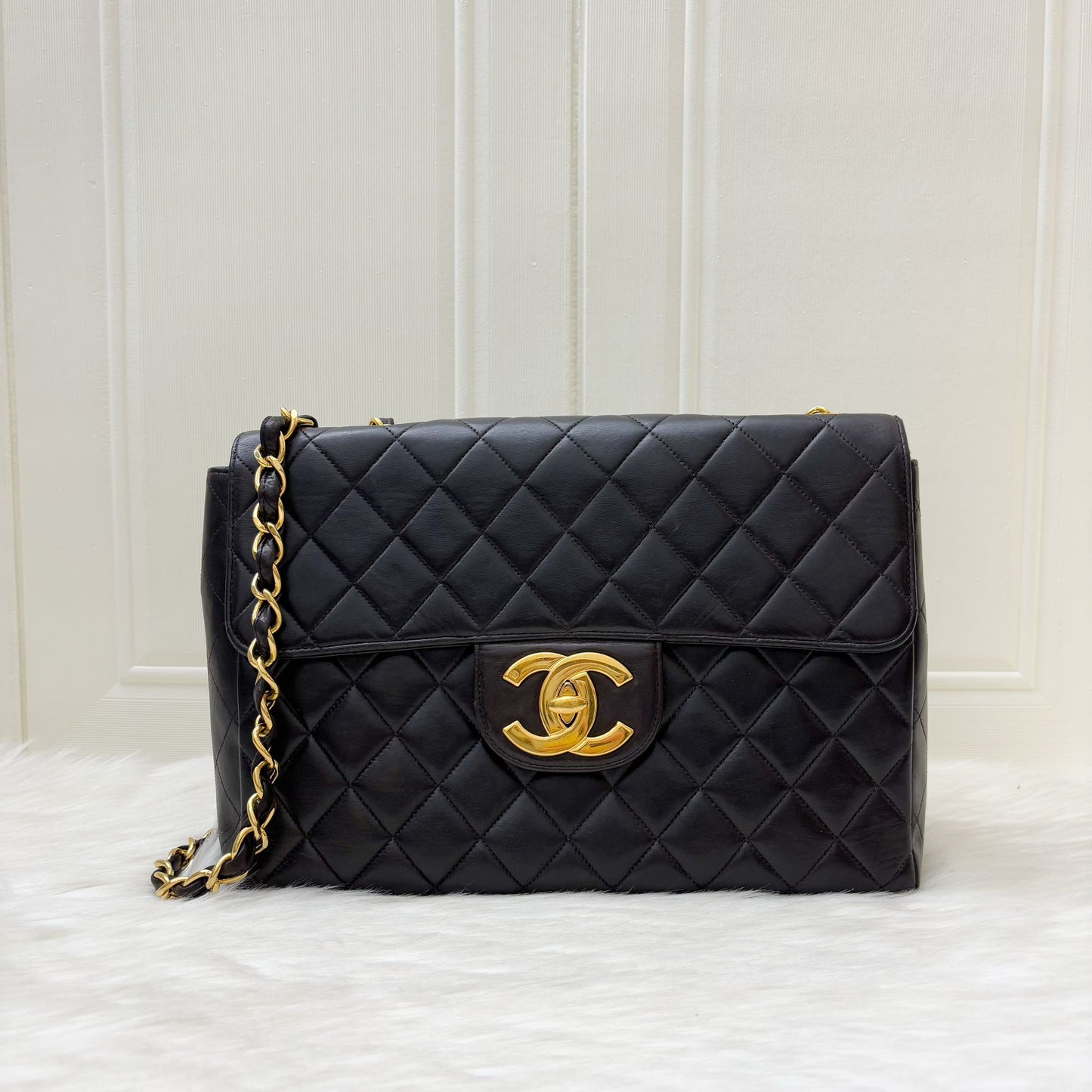 Chanel   Jumbo / Maxi Flap with XL CC Logo in Black Lambskin and 24K Gold-Plated HW