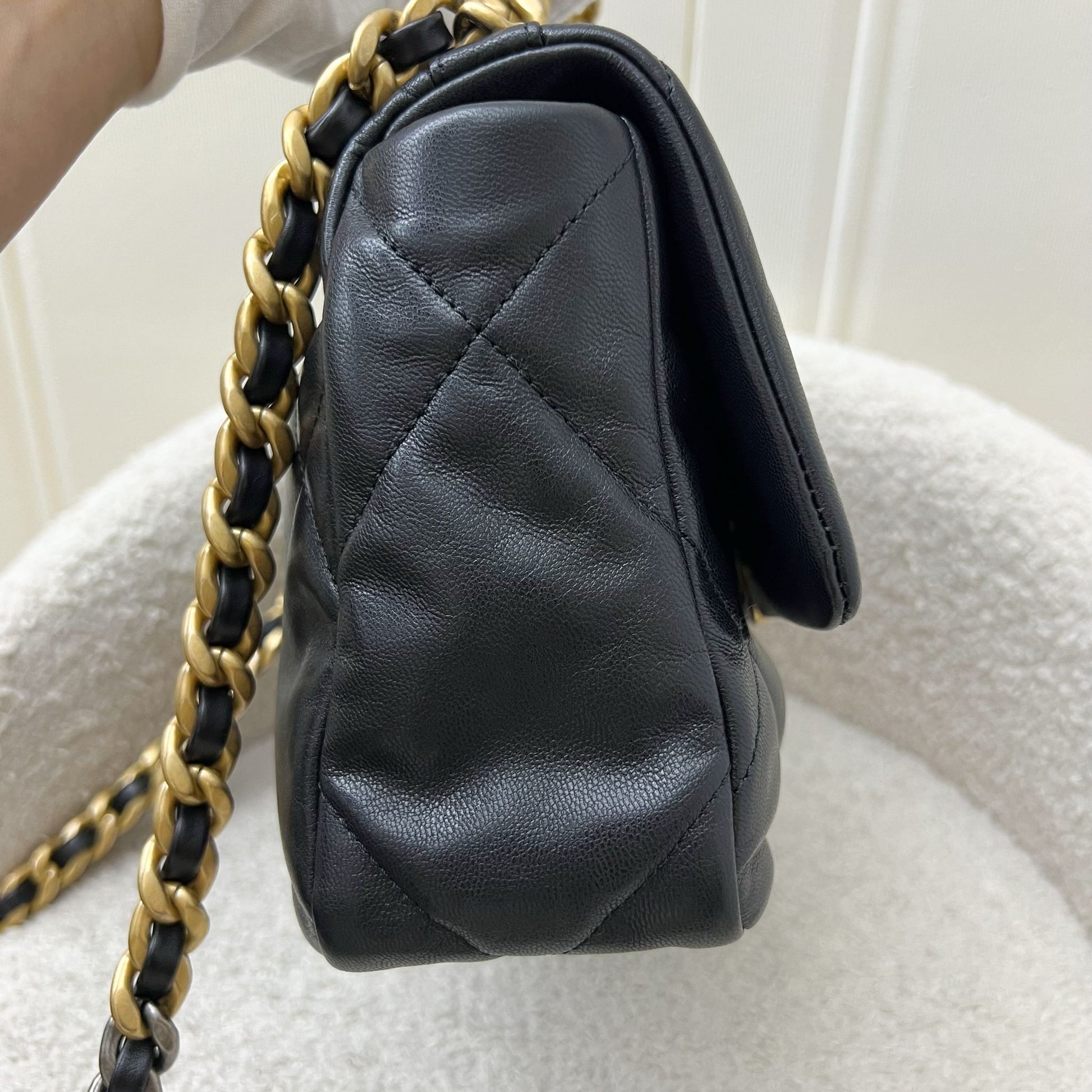 Chanel 19 Small Flap in Black Goatskin and 3 Tone Hw Handbag