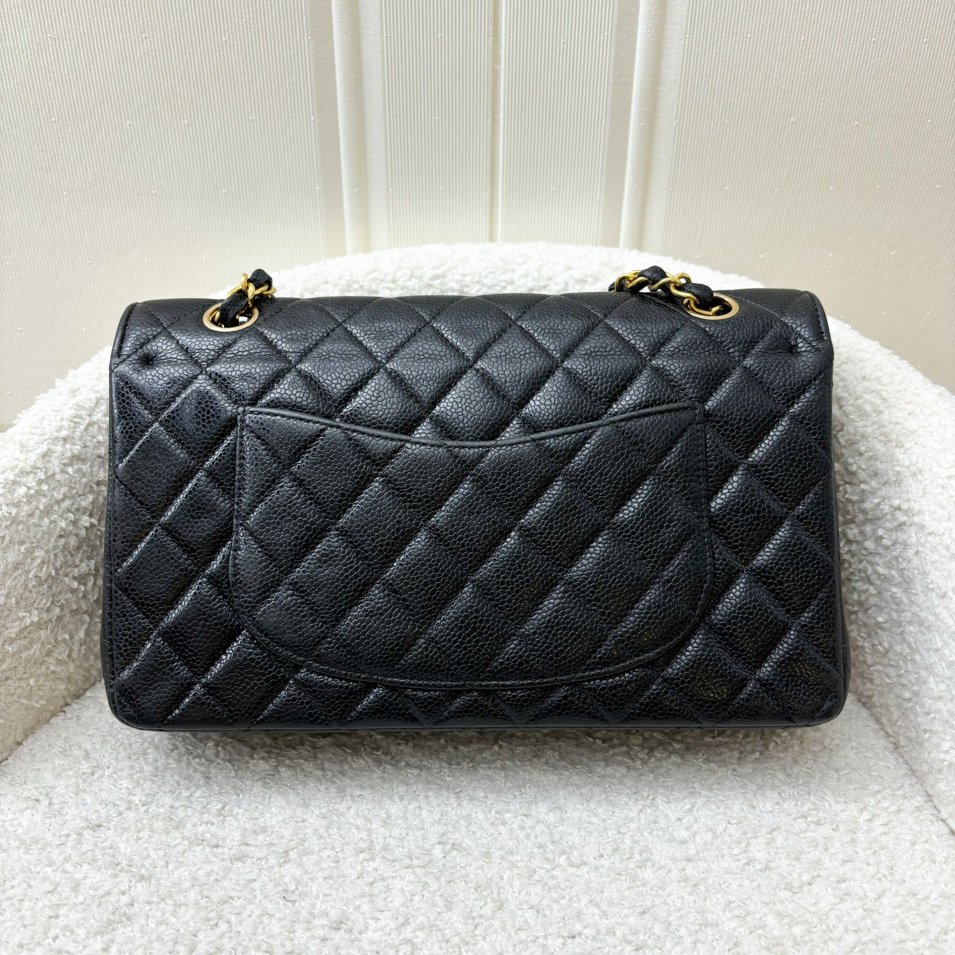 Chanel Medium Classic Flap Cf In Black Caviar And 24K Gold-Plated Hw Bag