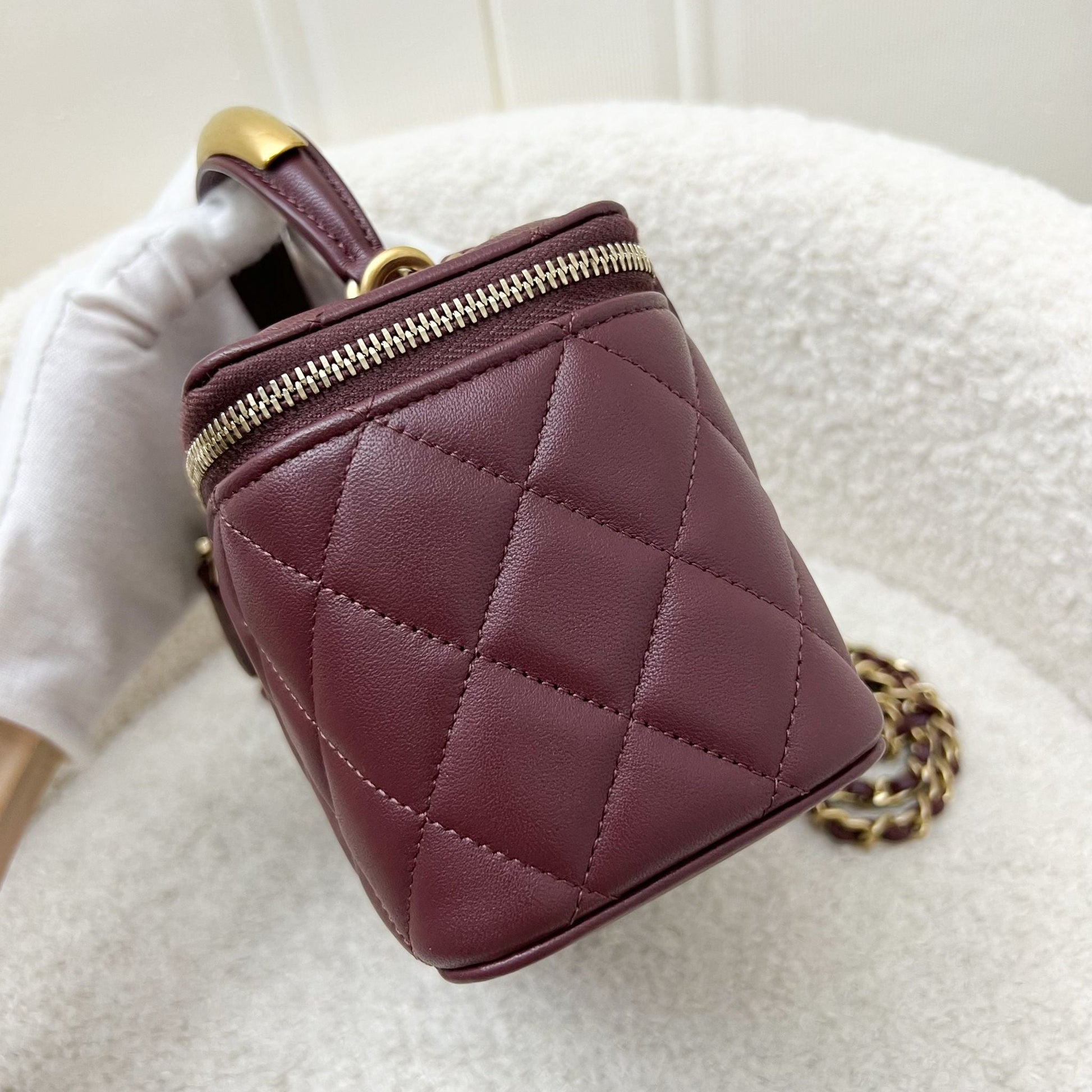 Chanel Top Handle Small Vanity in Burgundy Lambskin and Aghw Handbag