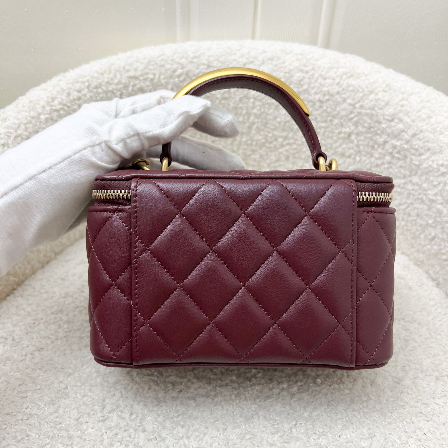 Chanel Top Handle Small Vanity In Burgundy Lambskin And Aghw Bag