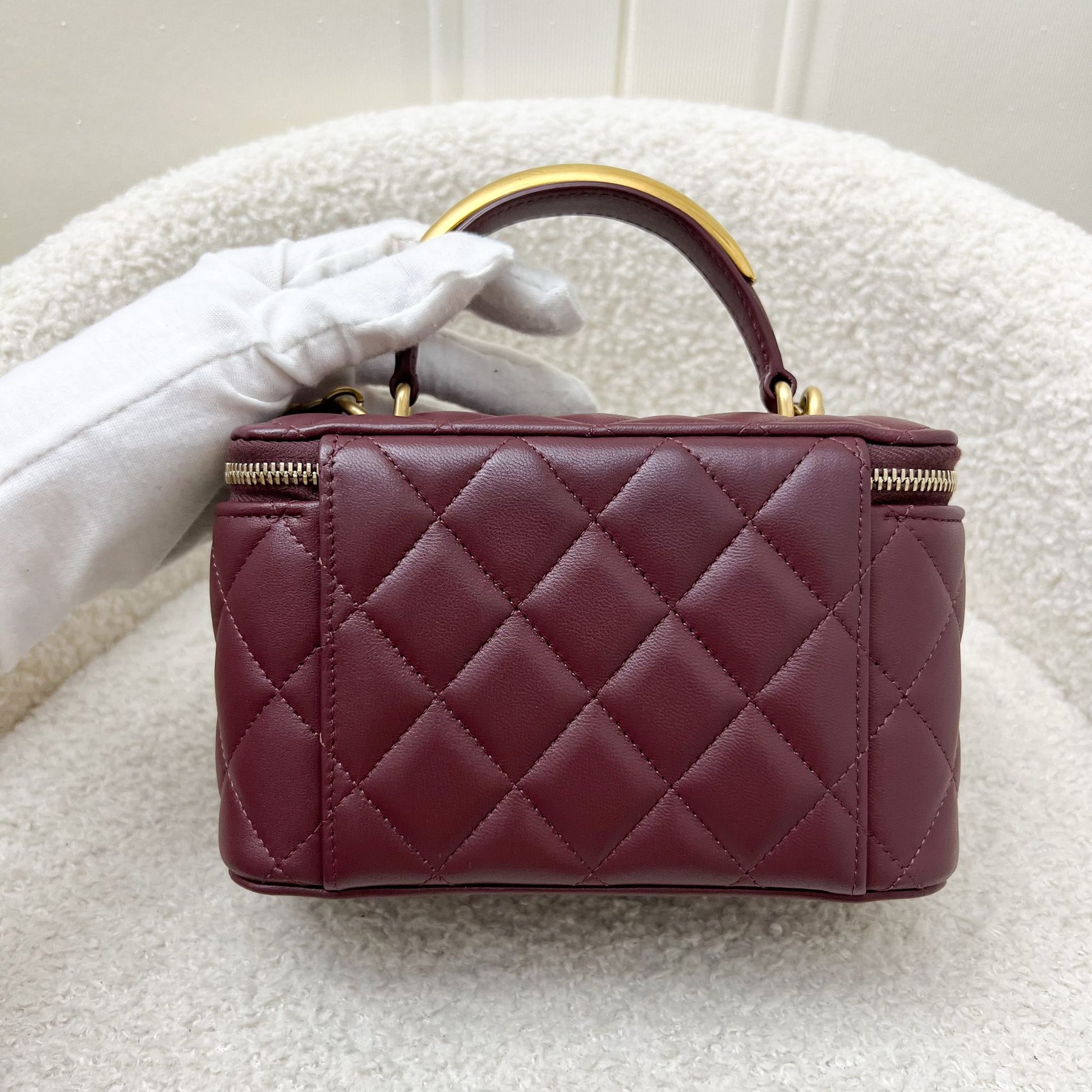 Chanel Top Handle Small Vanity in Burgundy Lambskin and Aghw Handbag