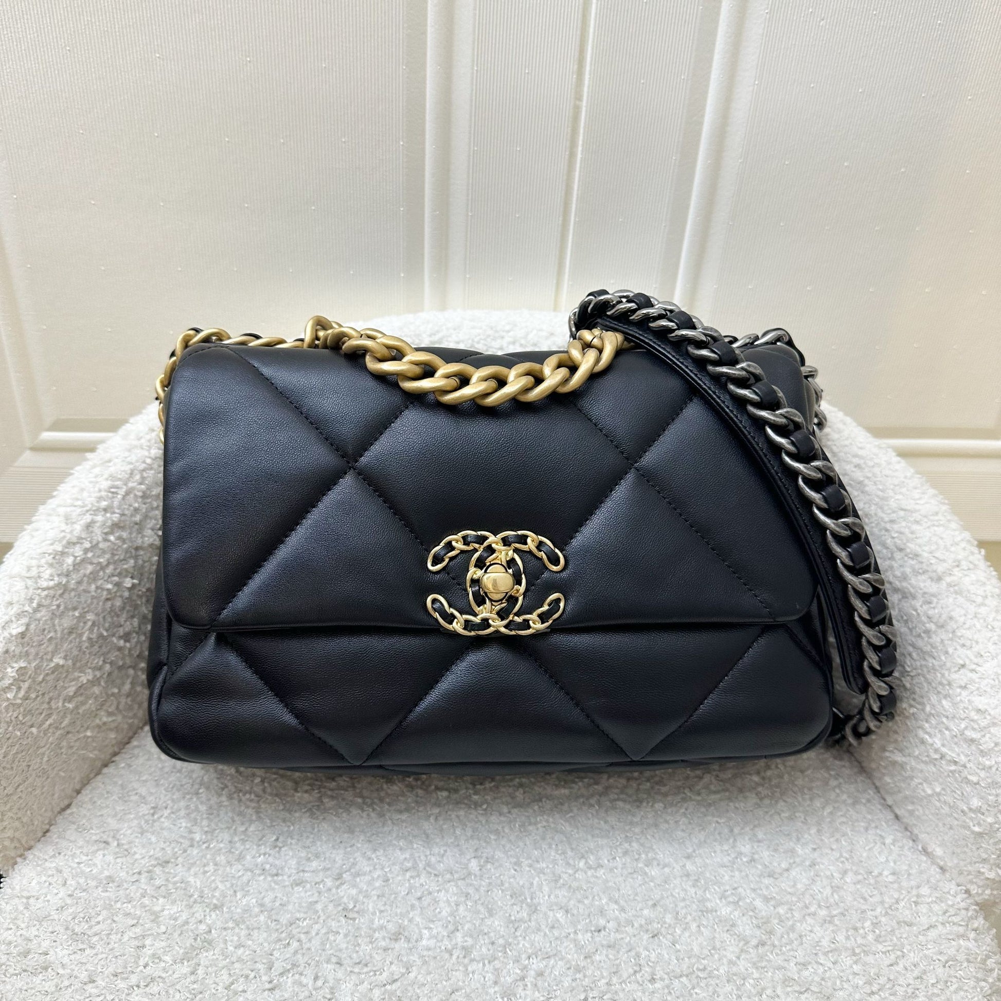 Chanel 19 Small Flap in Black Lambskin and 3 Tone Hw Handbag