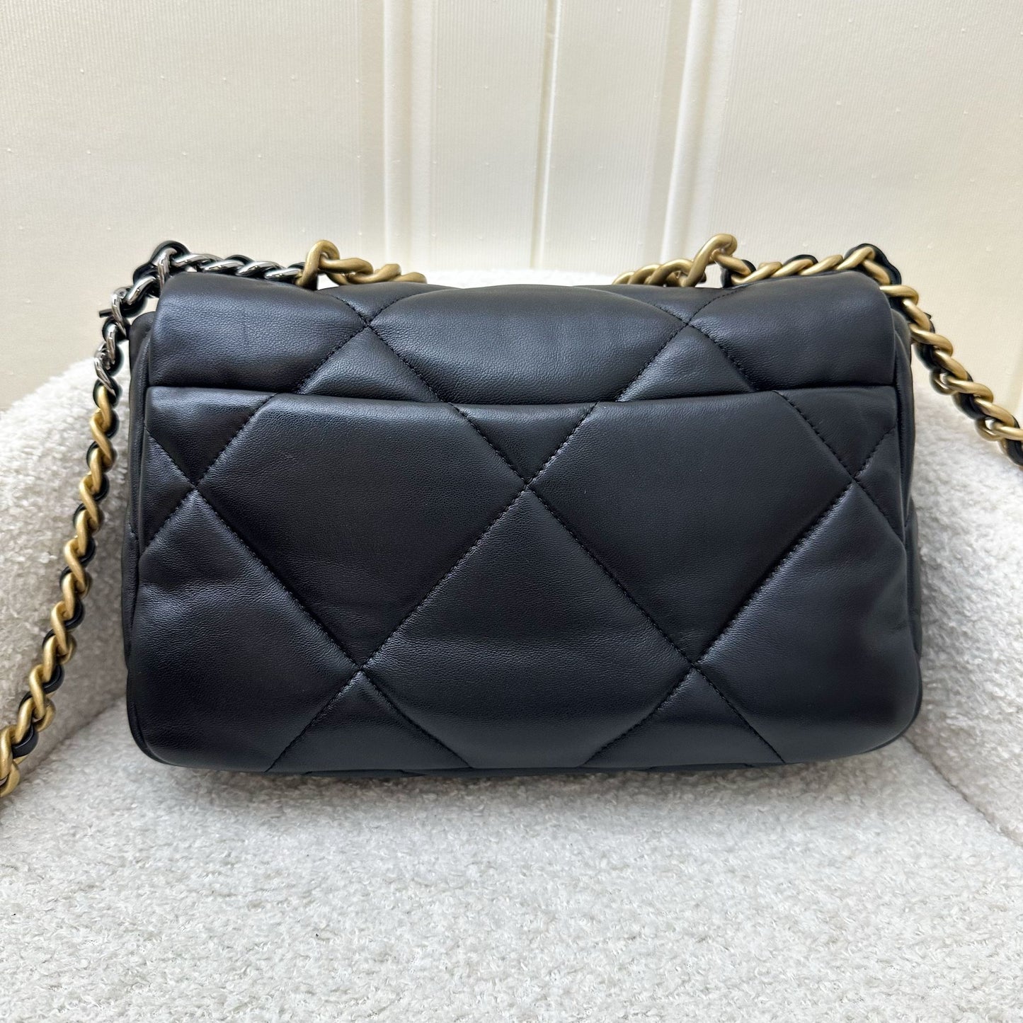 Chanel 19 Small Flap in Black Lambskin and 3 Tone Hw Handbag