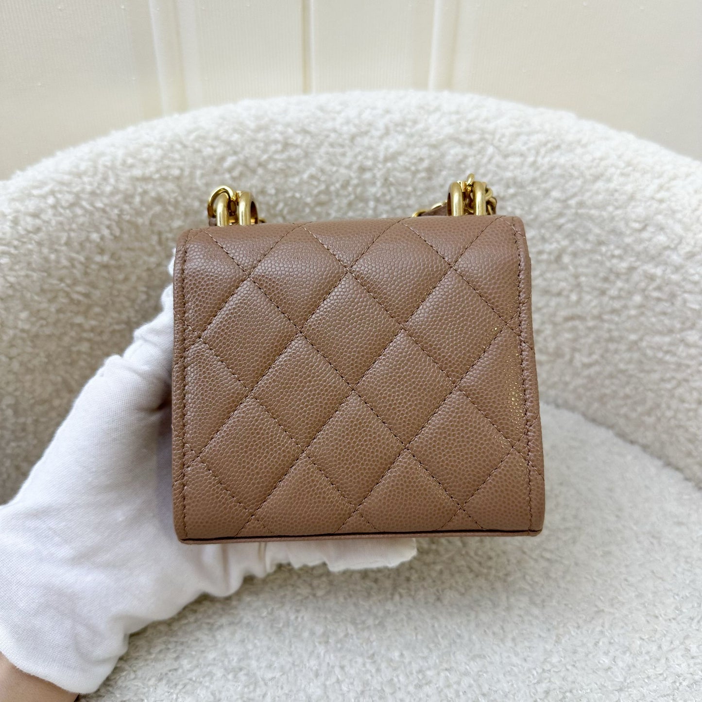 Chanel 22K Coco First Mini Clutch with Chain in Dark Milk Tea Beige Caviar Lghw
