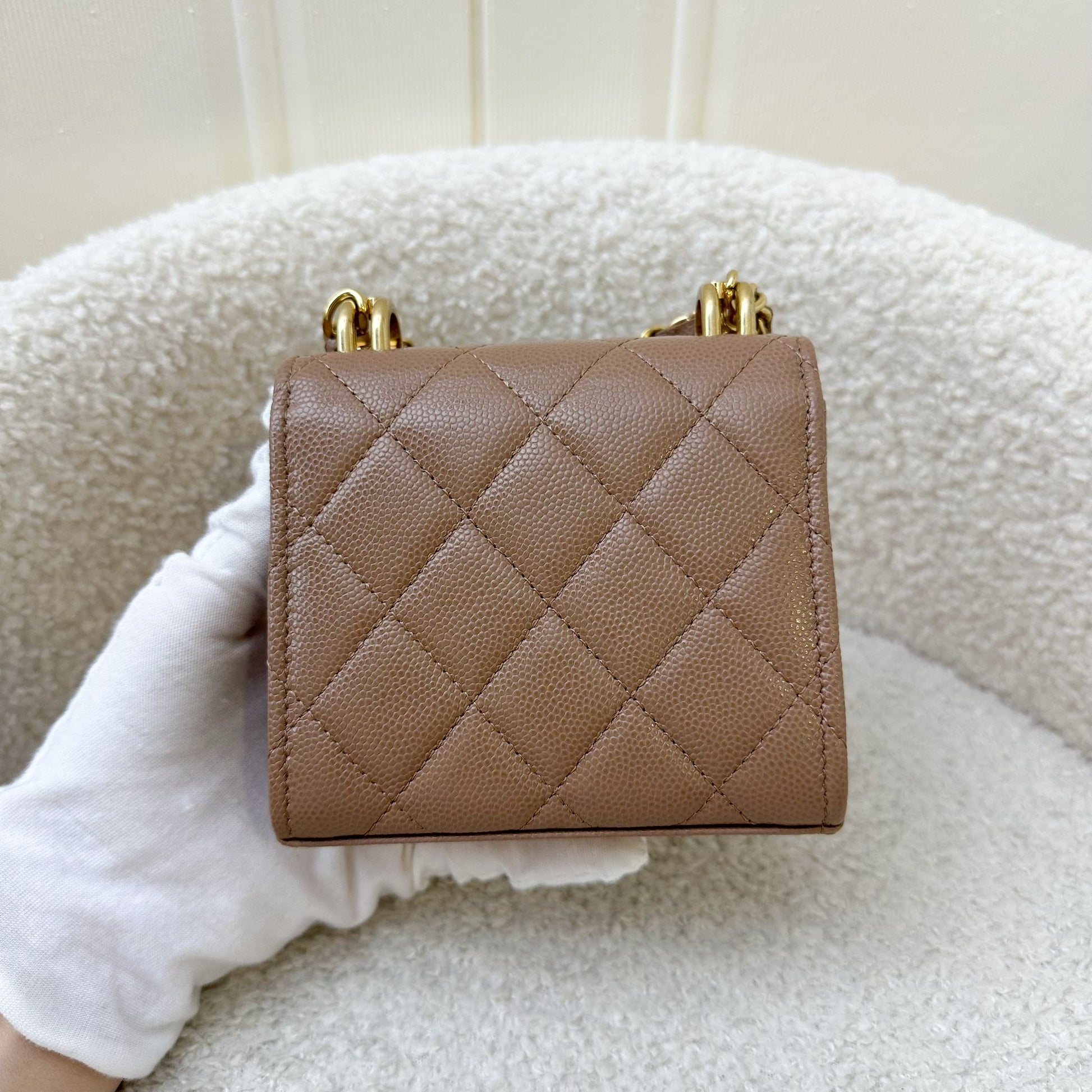 Chanel 22K Coco First Mini Clutch with Chain in Dark Milk Tea Beige Caviar Lghw