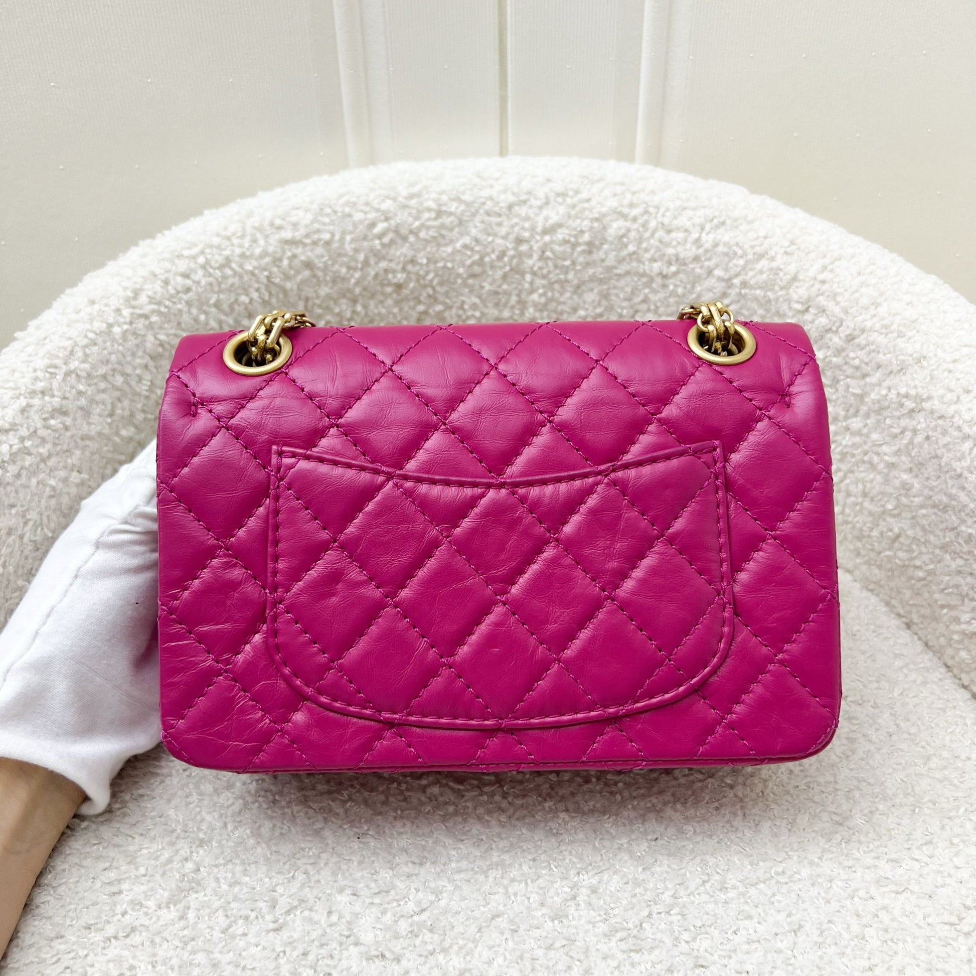 Chanel Classic 2.55 Reissue Mini Flap In Pink Distressed Calfskin And Aghw Bag