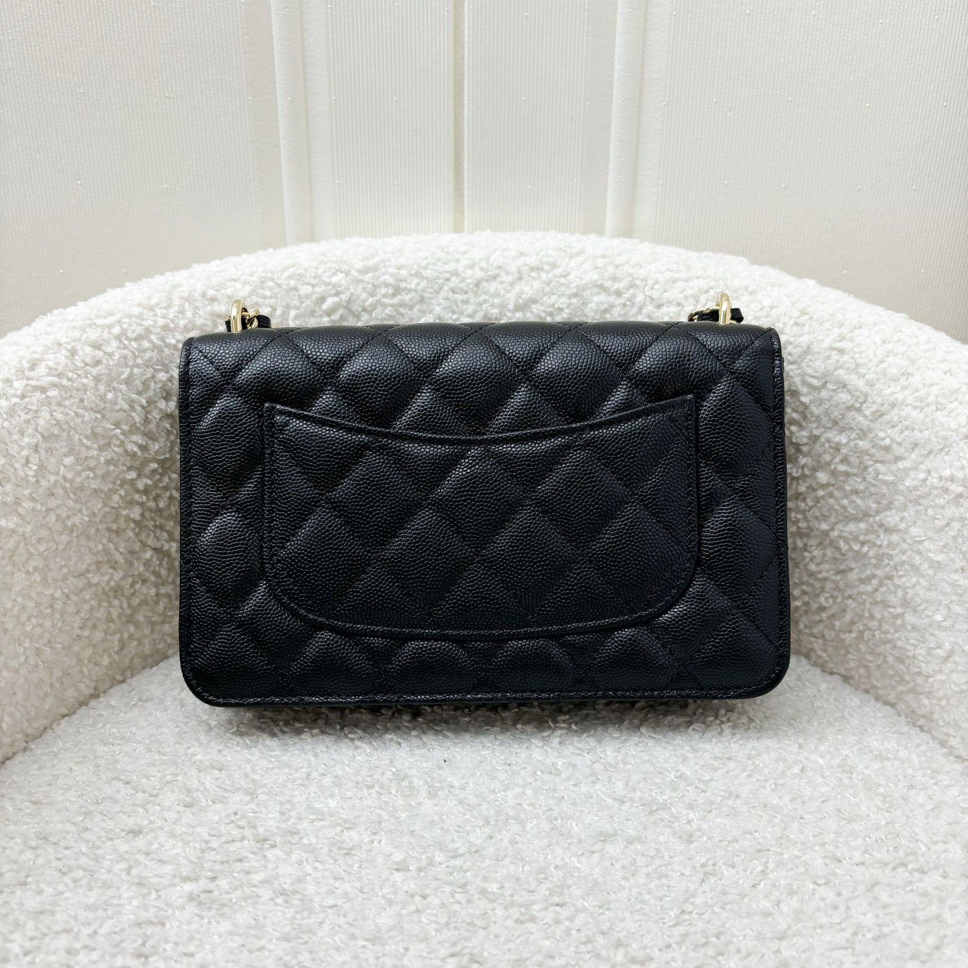 Chanel 22A Seasonal Wallet On Chain Woc In Black Caviar And Ghw Bag