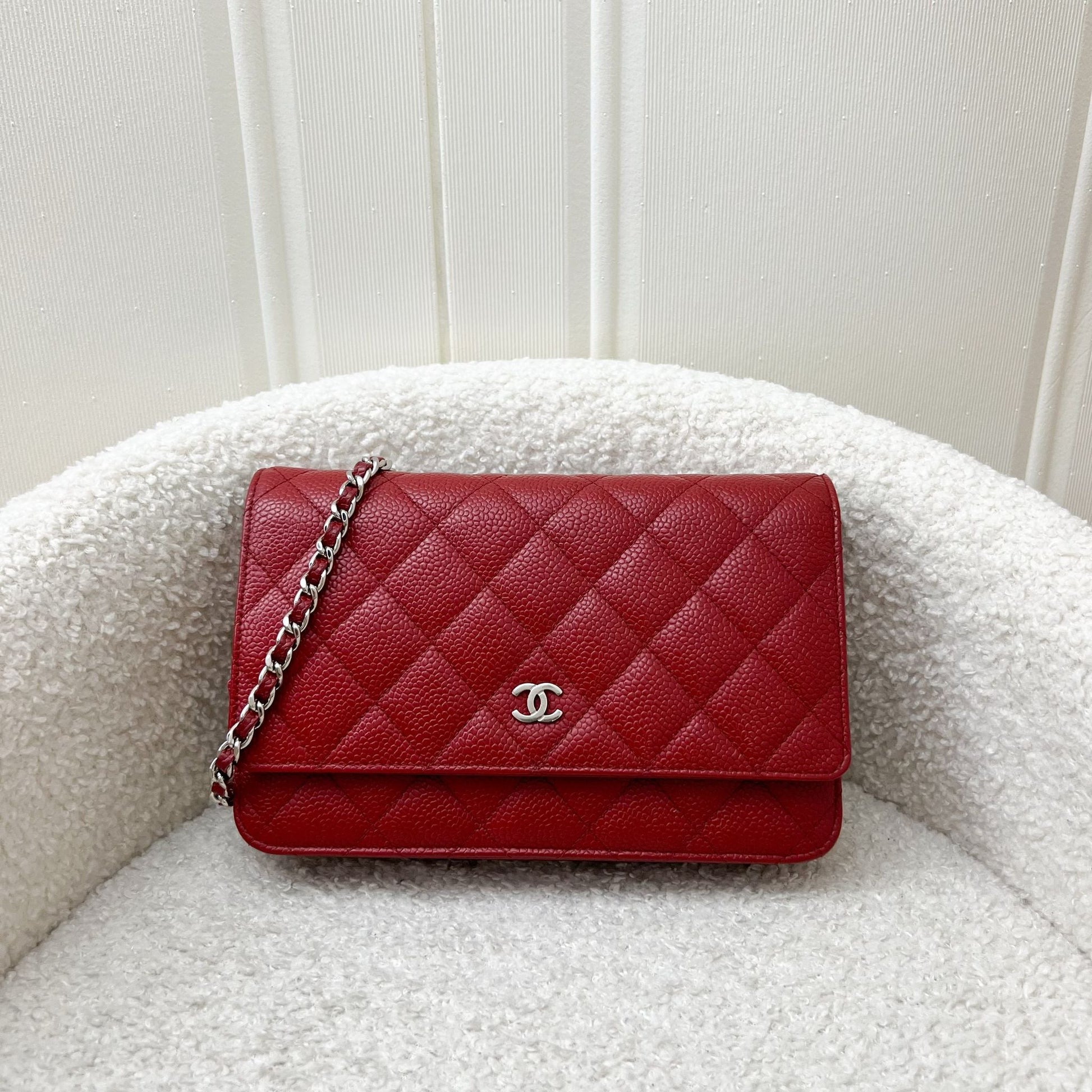 Chanel Classic Wallet on Chain WOC in Red Caviar and Shw Handbag