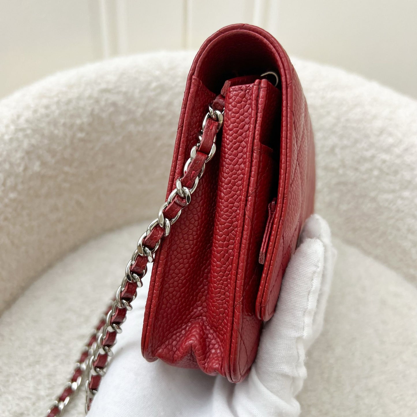 Chanel Classic Wallet On Chain Woc In Red Caviar And Shw Bag