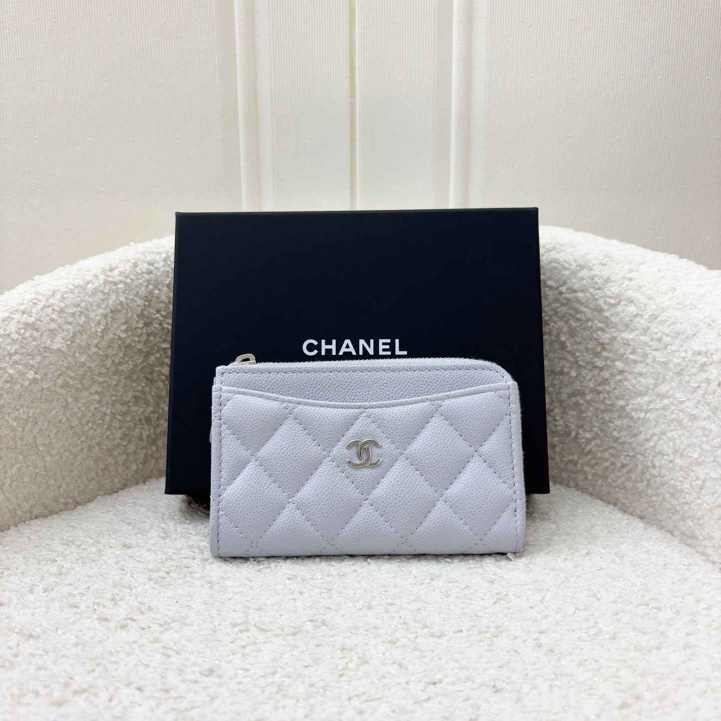 Chanel Zipped Card Holder with Coin Compartment in Light Blue Caviar and Shw Handbag