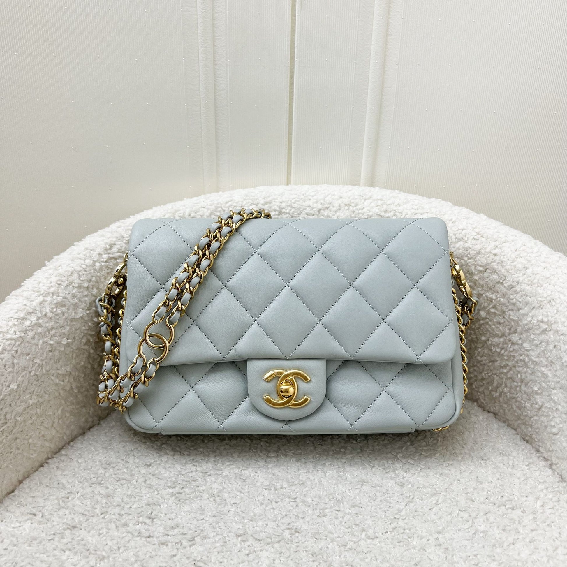 Chanel 23C Seasonal Chain Around Mini Flap in Grey Lambskin and Lghw Handbag