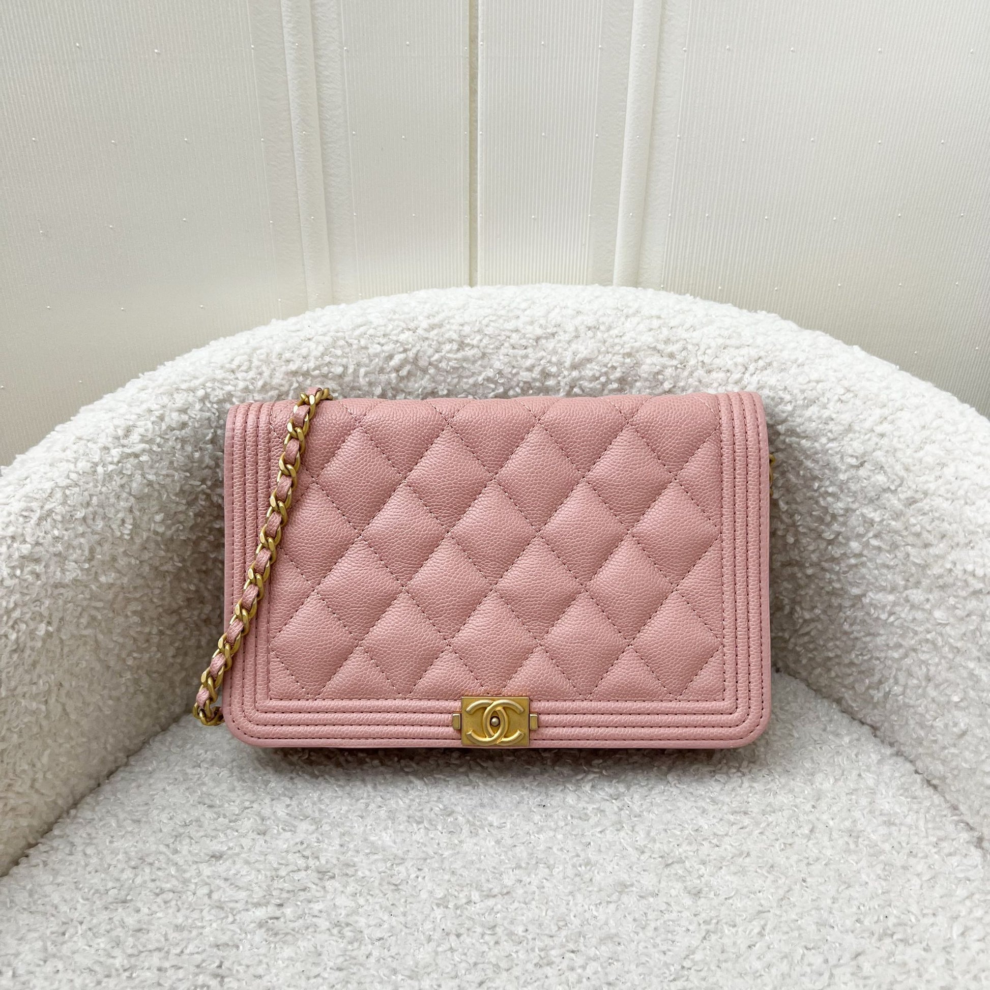 Chanel Boy Wallet On Chain Woc In Light Pink Caviar And Aghw Bag