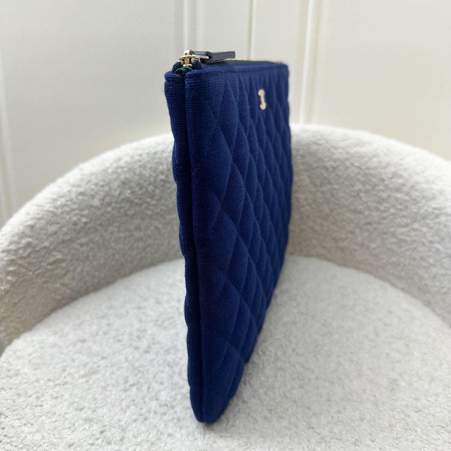 Chanel Classic Medium O Case in Blue Jersey Ghw Handbag