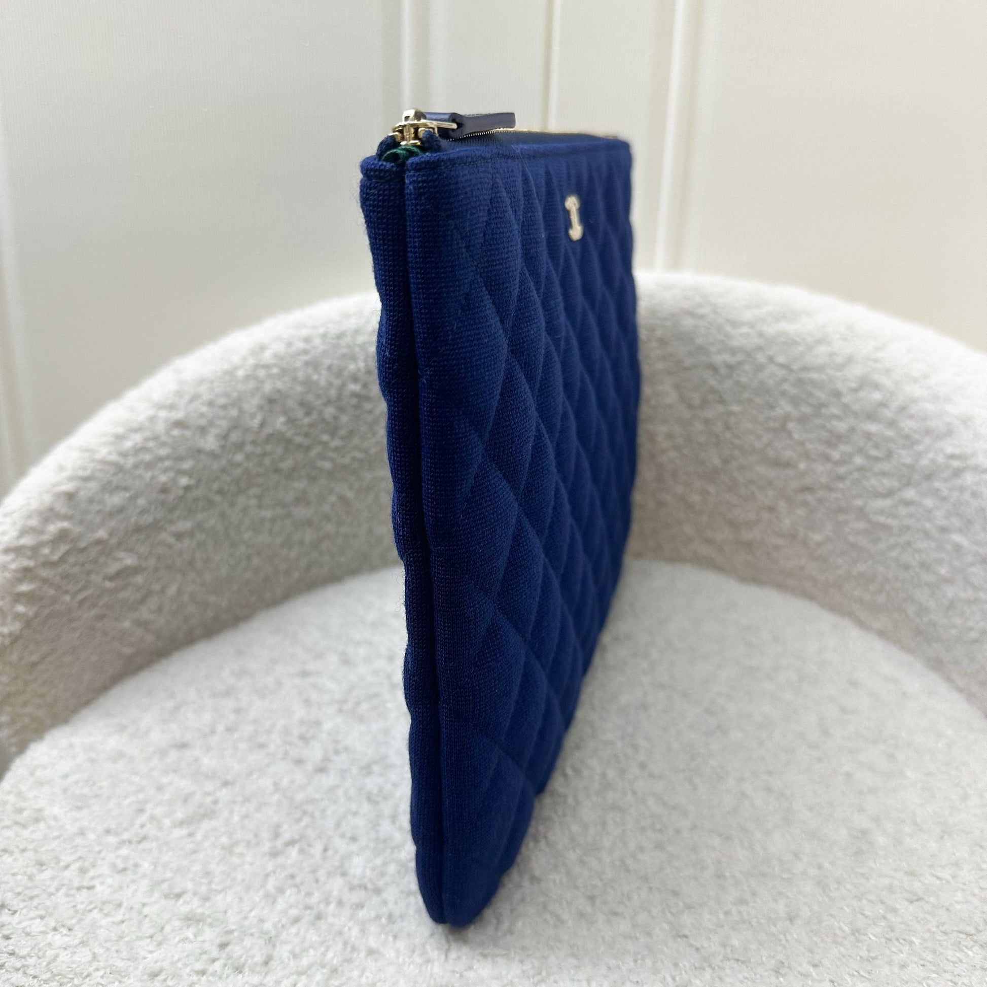 Chanel Classic Medium O Case in Blue Jersey Ghw Handbag