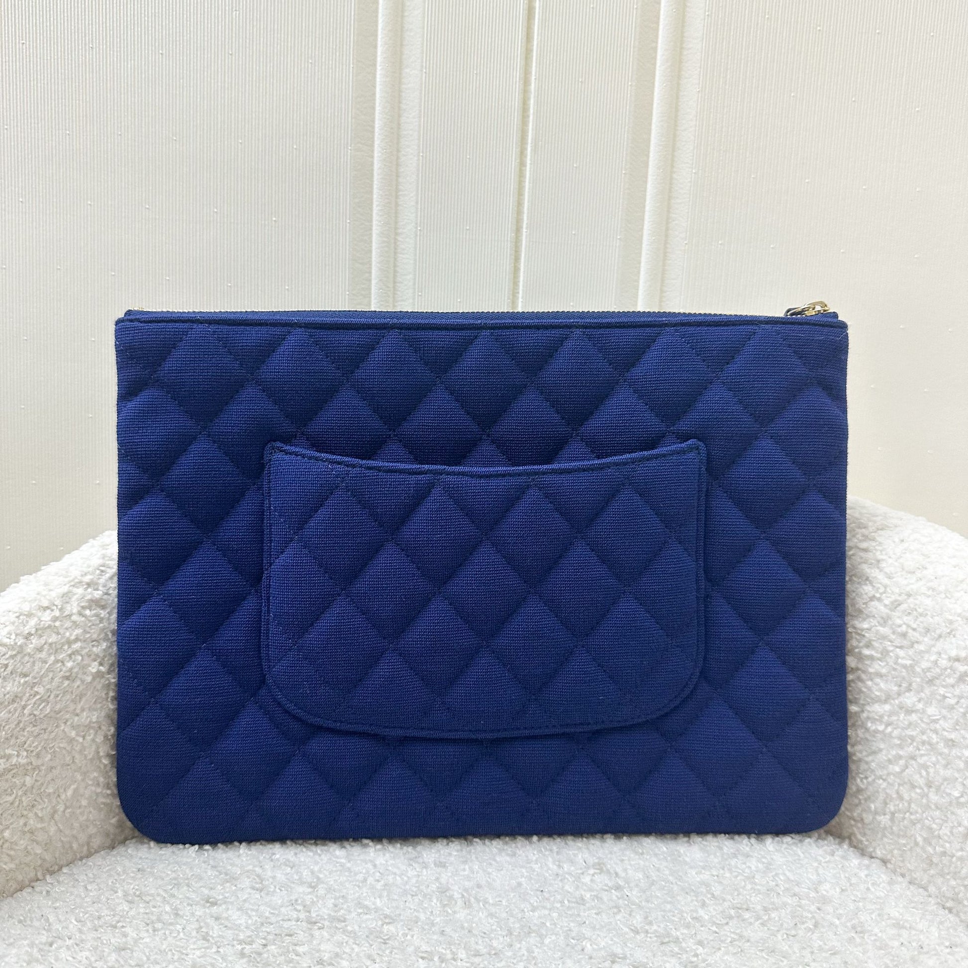 Chanel Classic Medium O-Case In Blue Jersey Ghw Bag