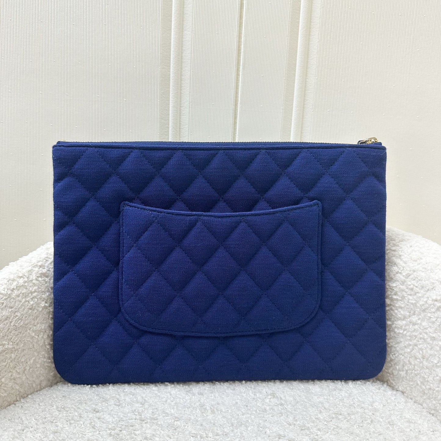 Chanel Classic Medium O Case in Blue Jersey Ghw Handbag